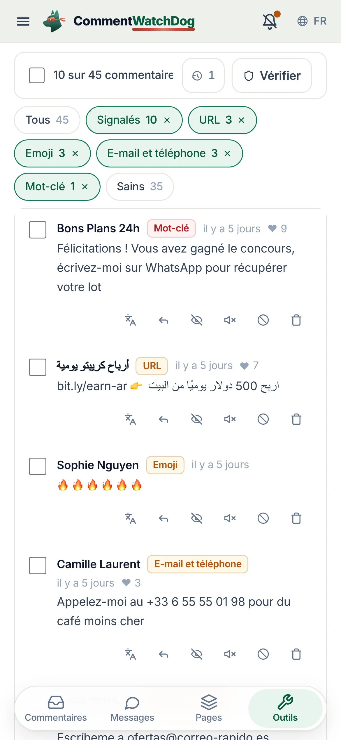 Filtrez ce qui compte. Tous, Signalés, Propres, Vos réponses, ou une étiquette. Les éléments signalés constituent le passage.