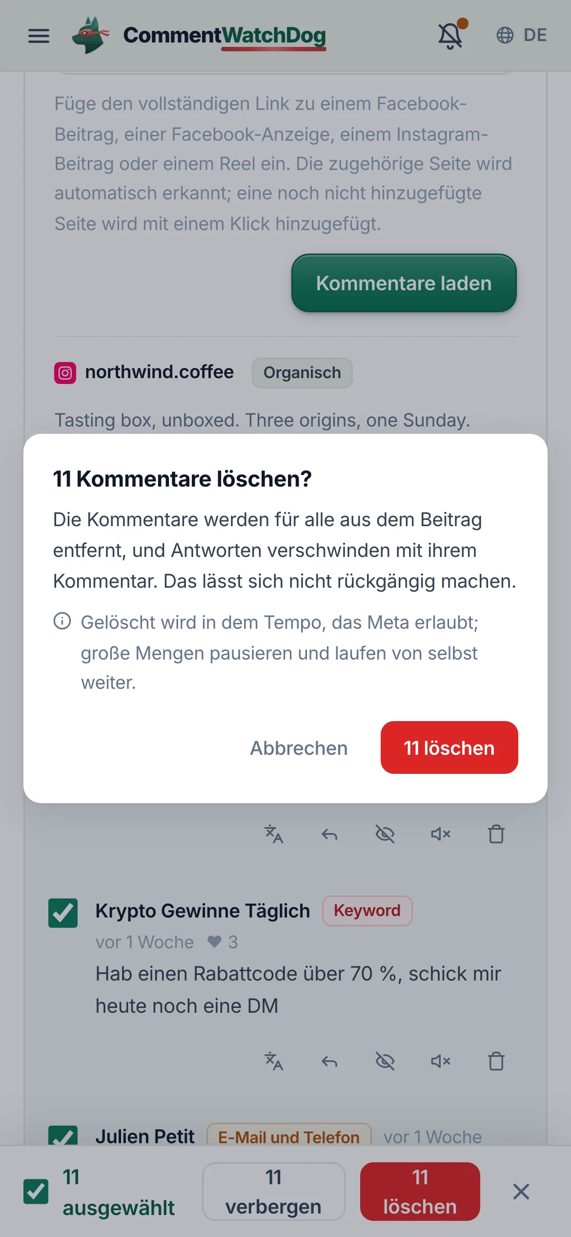 Dasselbe auf dem Handy.