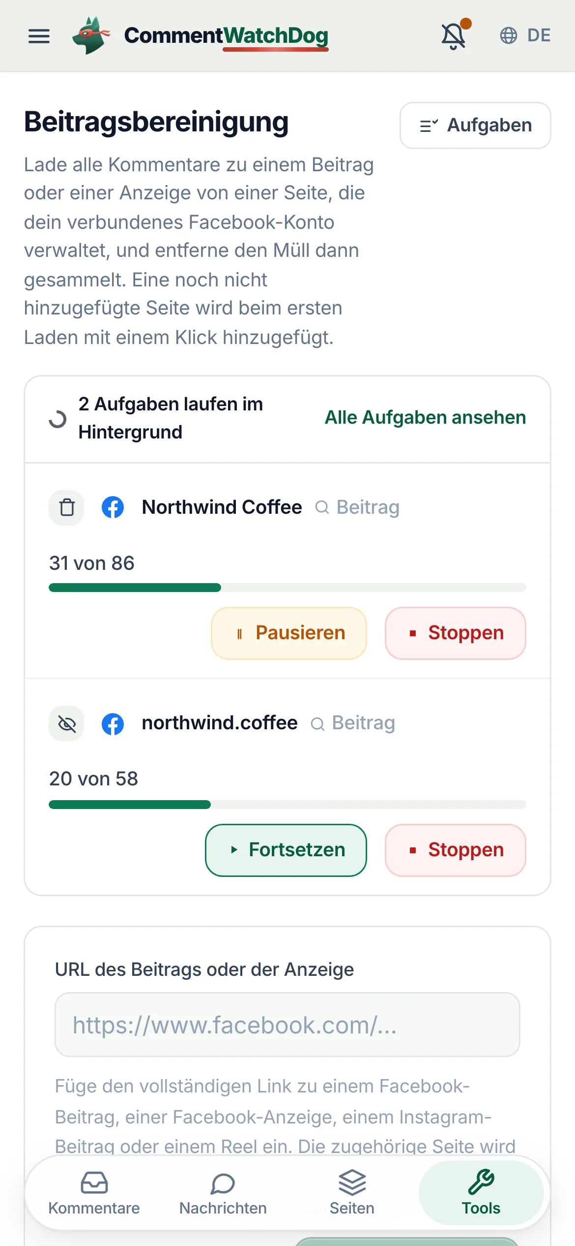 Link einfügen. Jeder Beitrag, jede Anzeige und jedes Reel einer Seite, die dein Facebook-Konto verwaltet. Die zugehörige Seite wird erkannt; eine Seite, die noch nicht hinzugefügt ist, kommt mit einem Klick dazu.