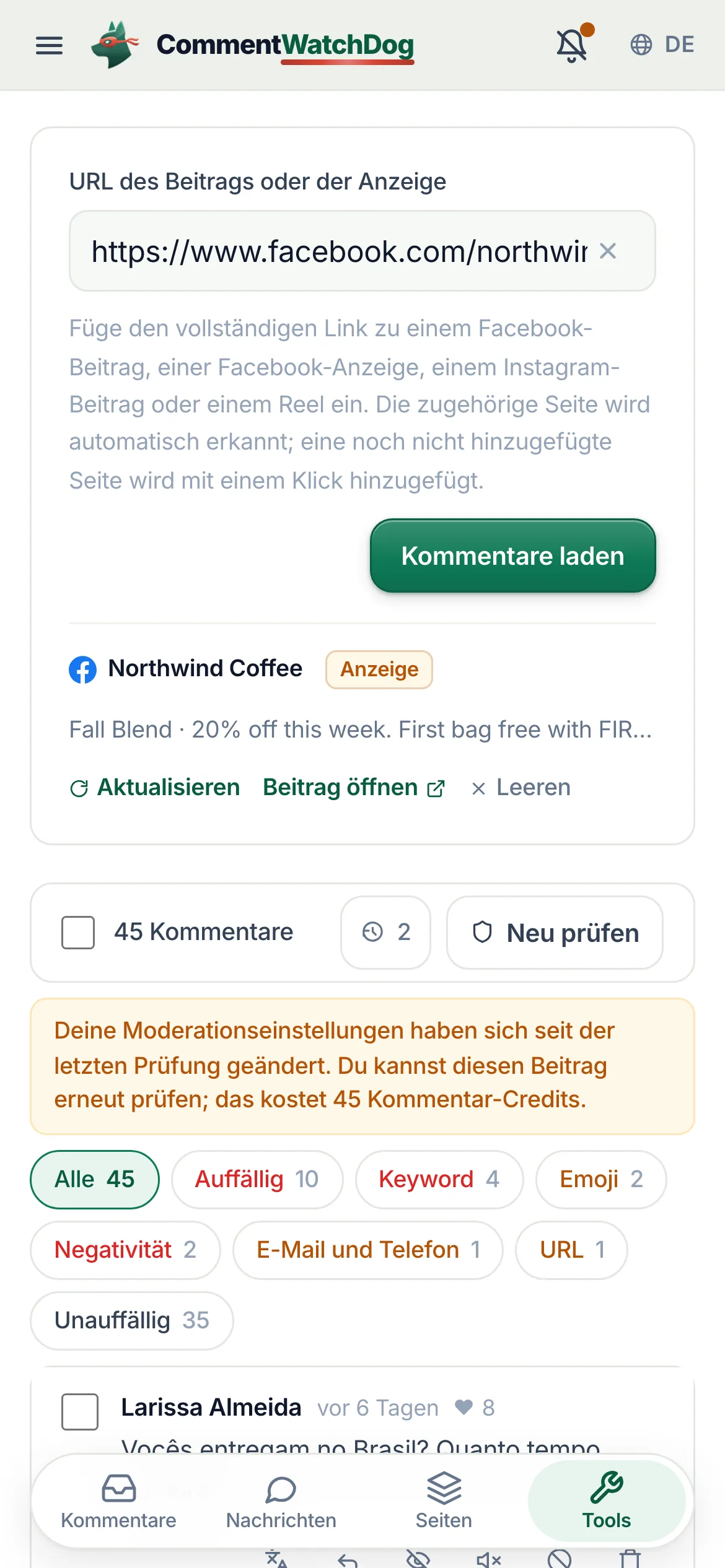 Auf dem Handy steht auf dem Button „Neu prüfen“.