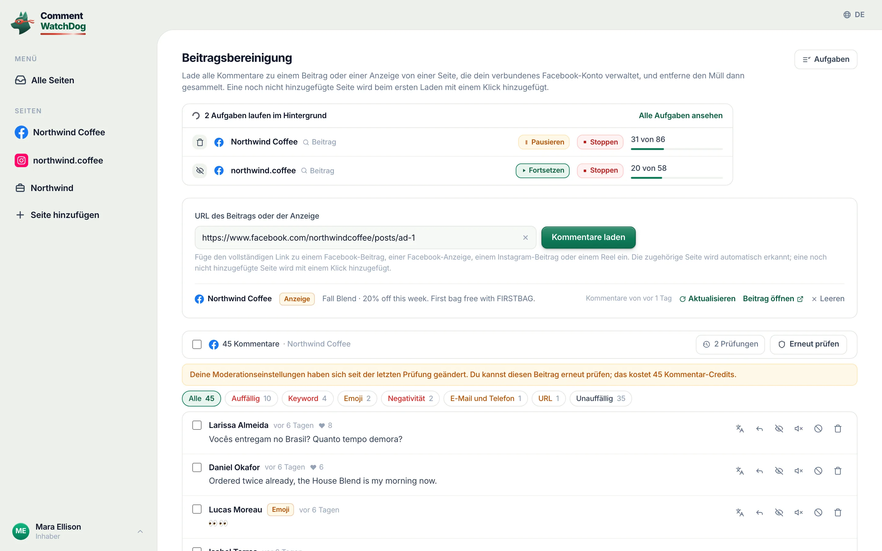 „Erneut prüfen“ und darunter die Zeile, die sagt, was die neue Prüfung verbraucht.