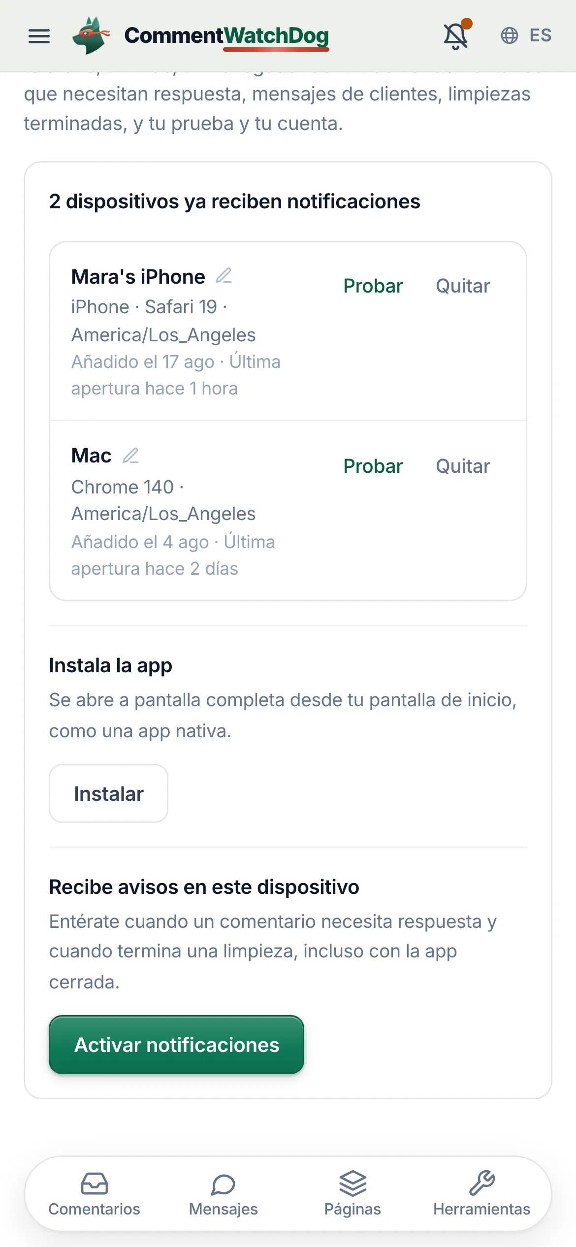 Activa las notificaciones, bajo Este dispositivo.