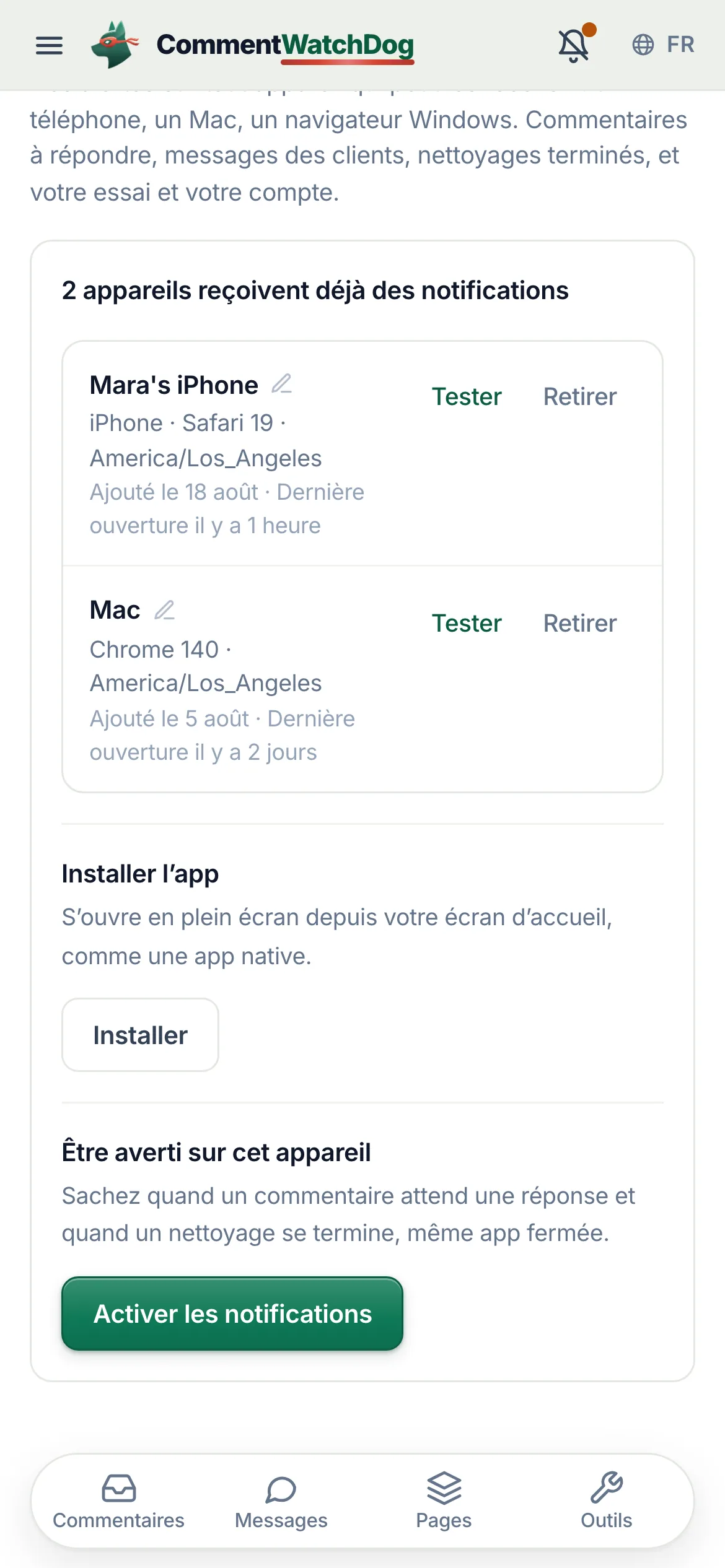 Activez les notifications, sous Cet appareil.