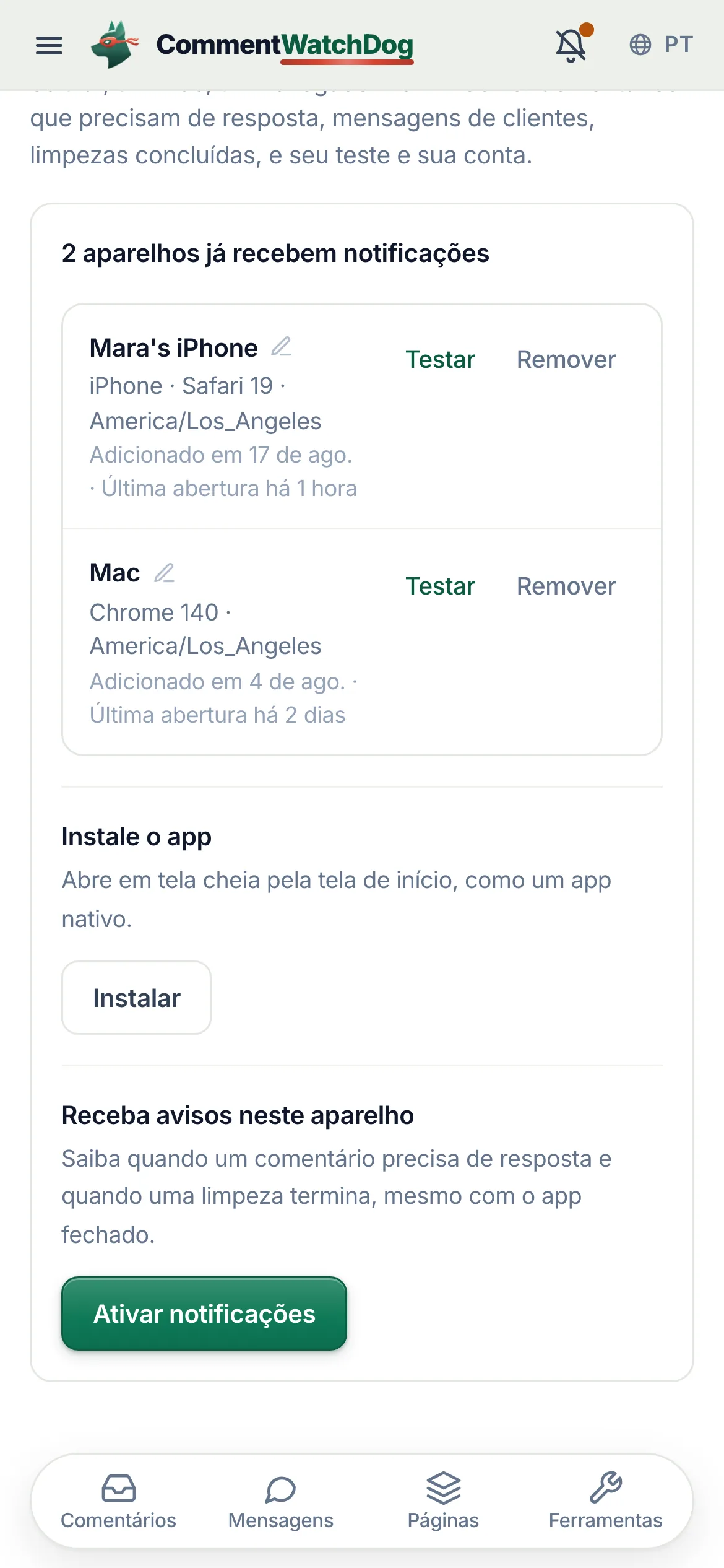 Ative as notificações, em Este aparelho.