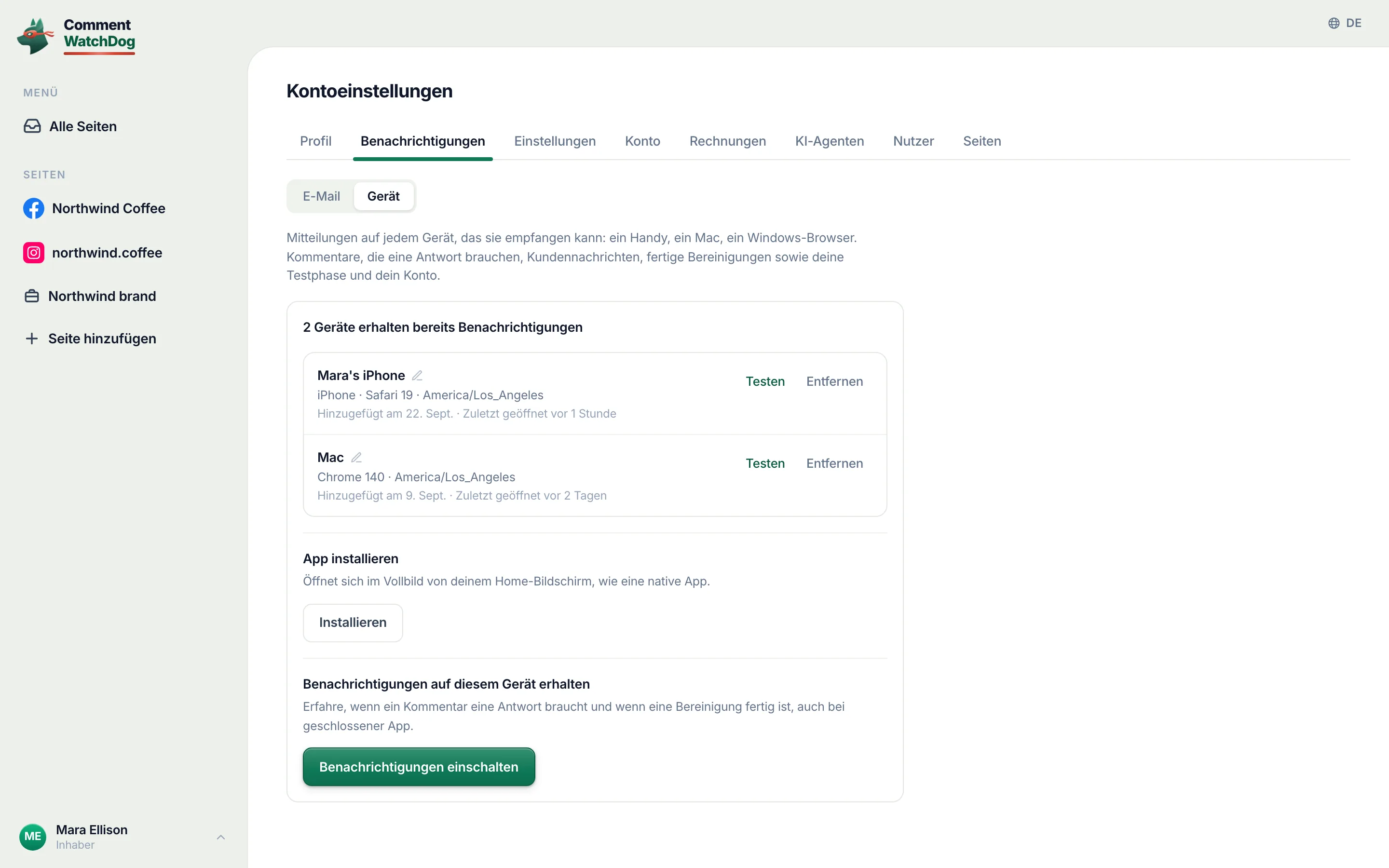 Die Geräteliste.