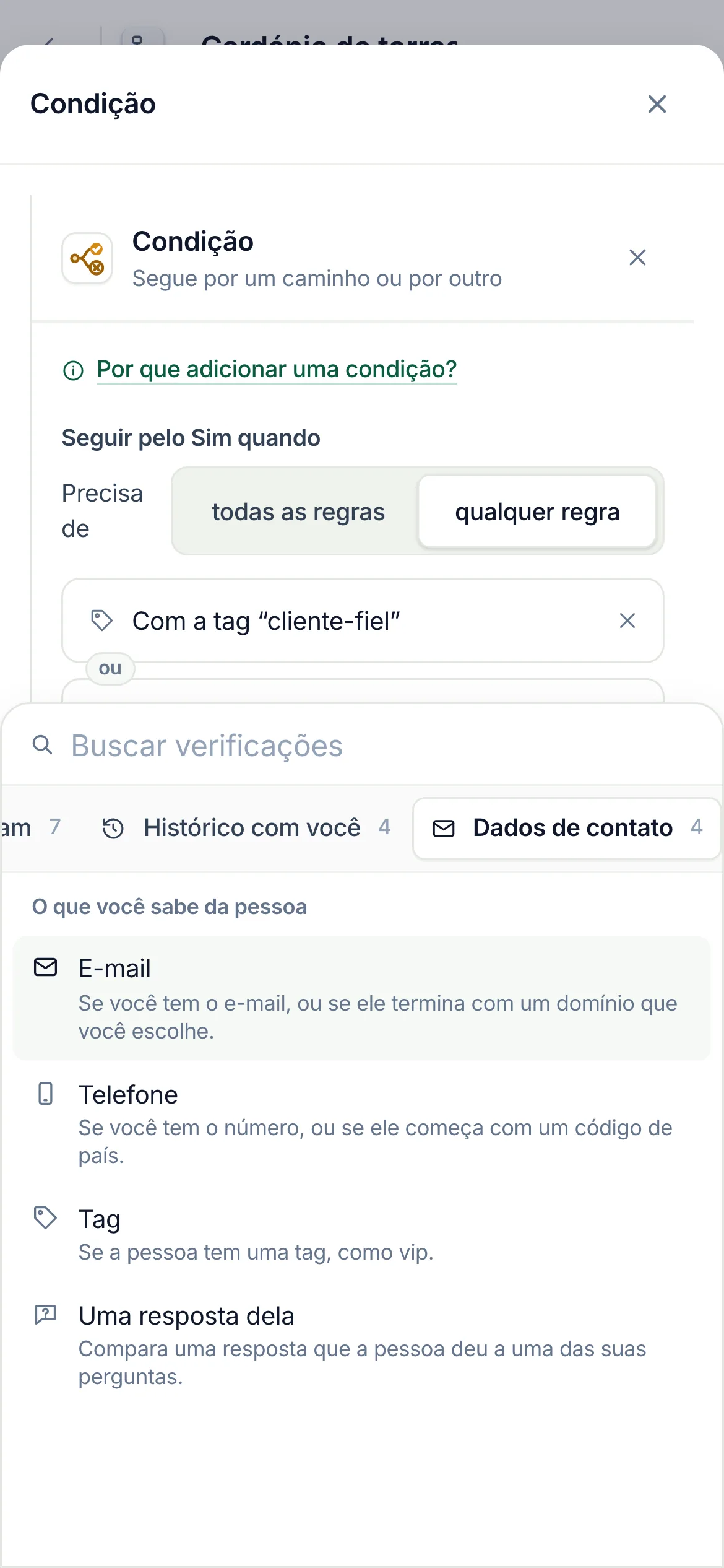 No celular: Dados de contato escolhido na fileira de grupos, com as verificações logo abaixo.