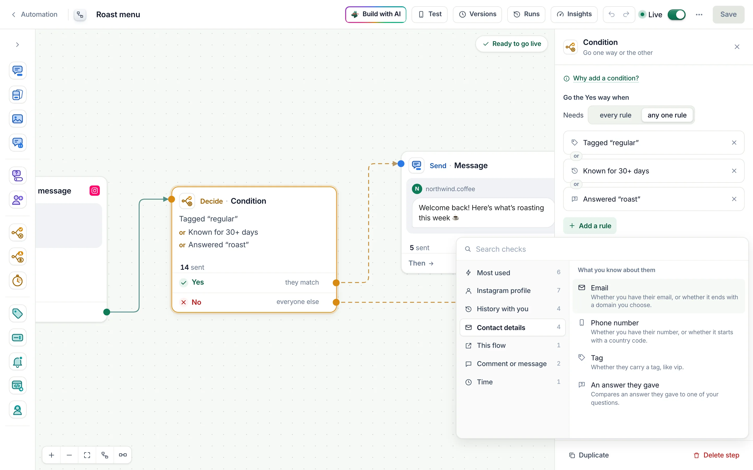 The picker with Contact details open: the checks under What you know about them.