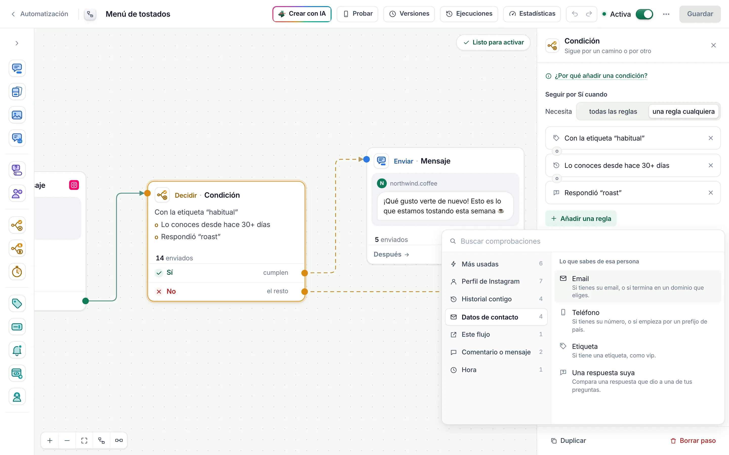 El selector con Datos de contacto abierto: las comprobaciones de Lo que sabes de esa persona.