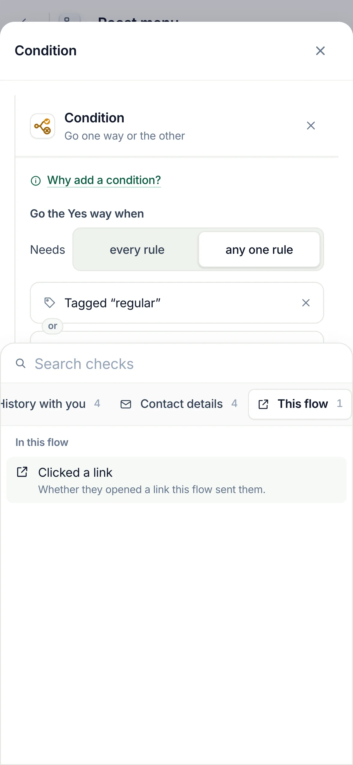 On a phone: This flow picked in the row of groups, its checks under it.