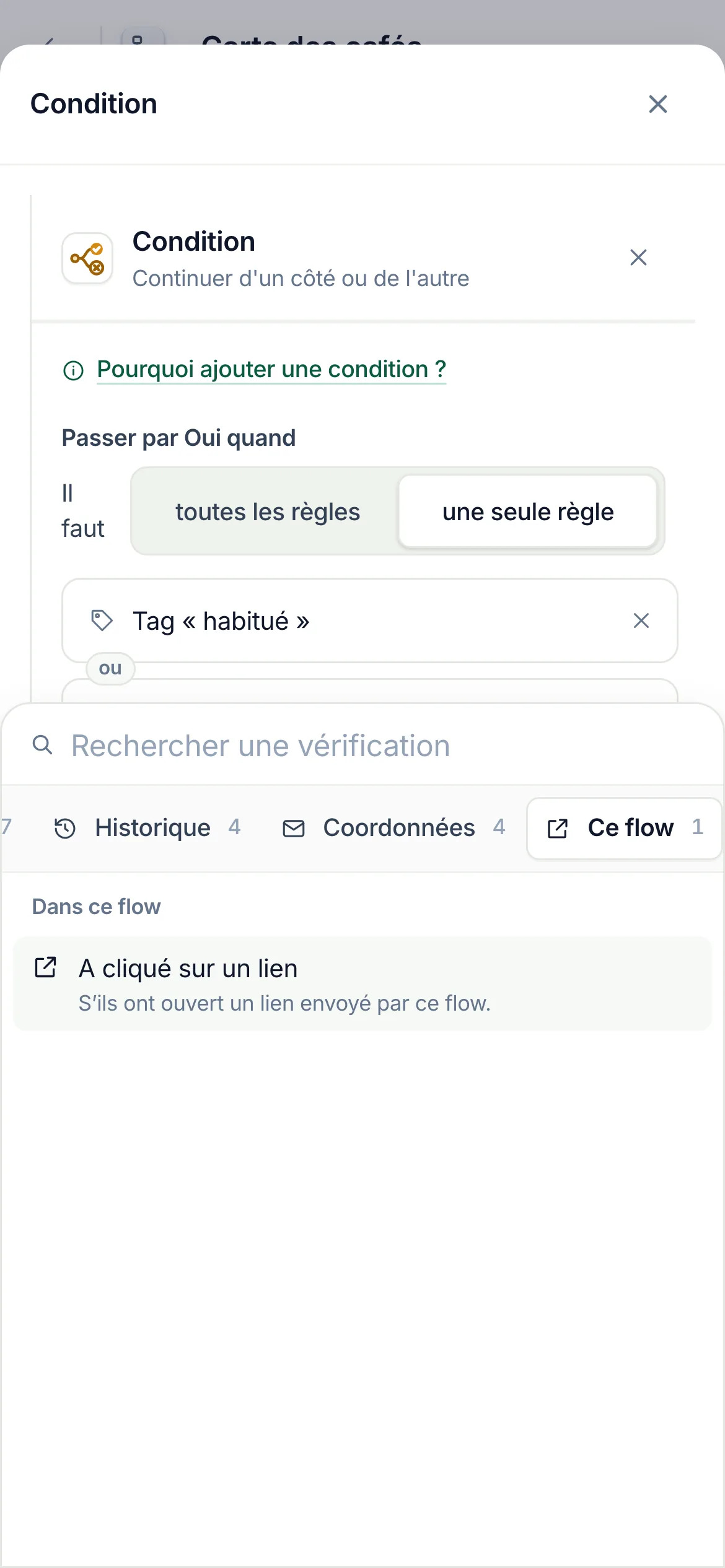 Sur un téléphone&nbsp;: Ce flow choisi dans la rangée des groupes, ses vérifications dessous.