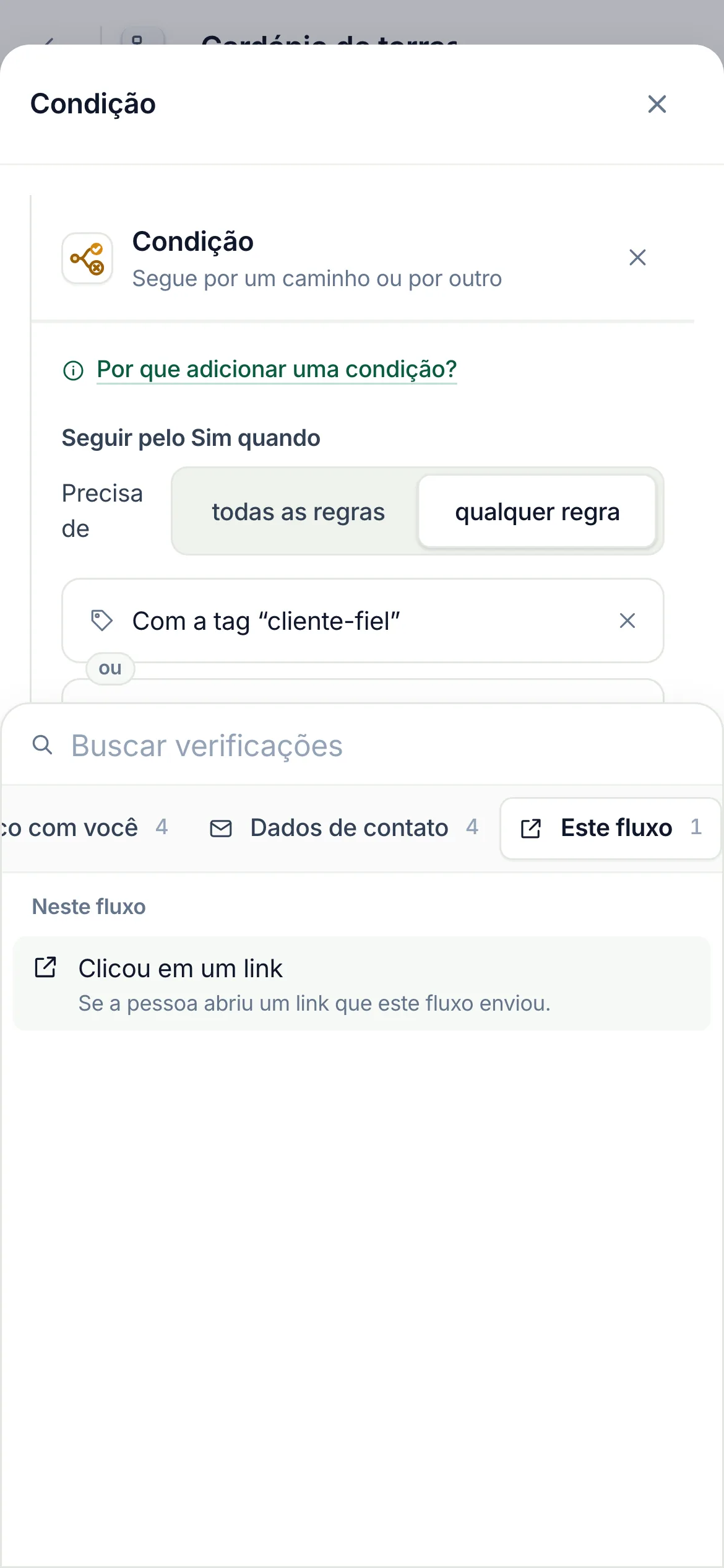 No celular: Este fluxo escolhido na fileira de grupos, com as verificações logo abaixo.