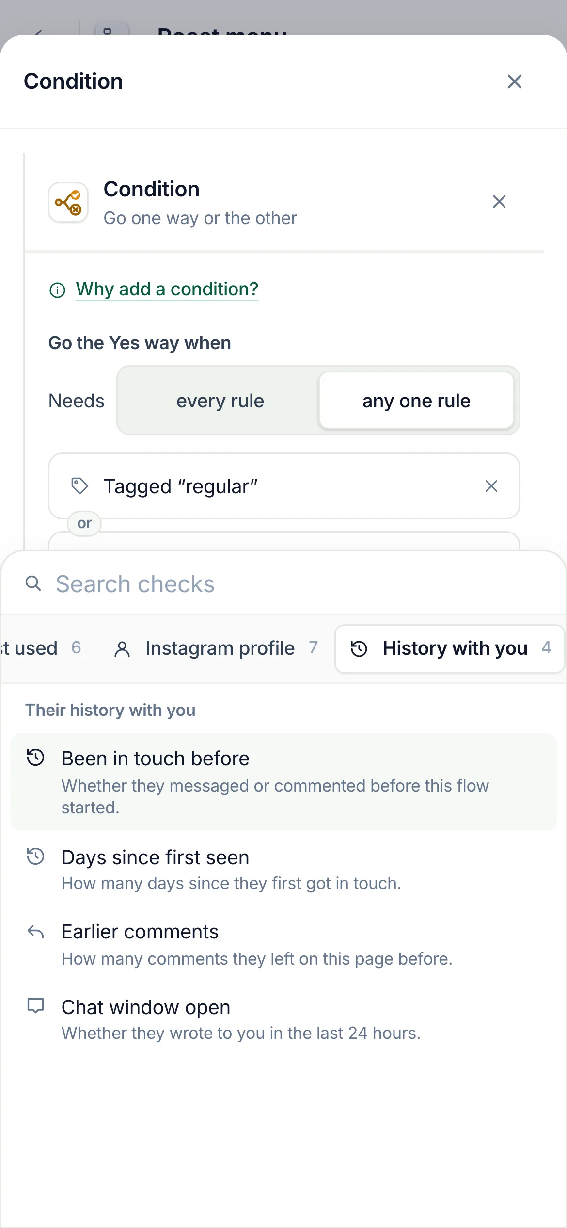 On a phone: History with you picked in the row of groups, its checks under it.