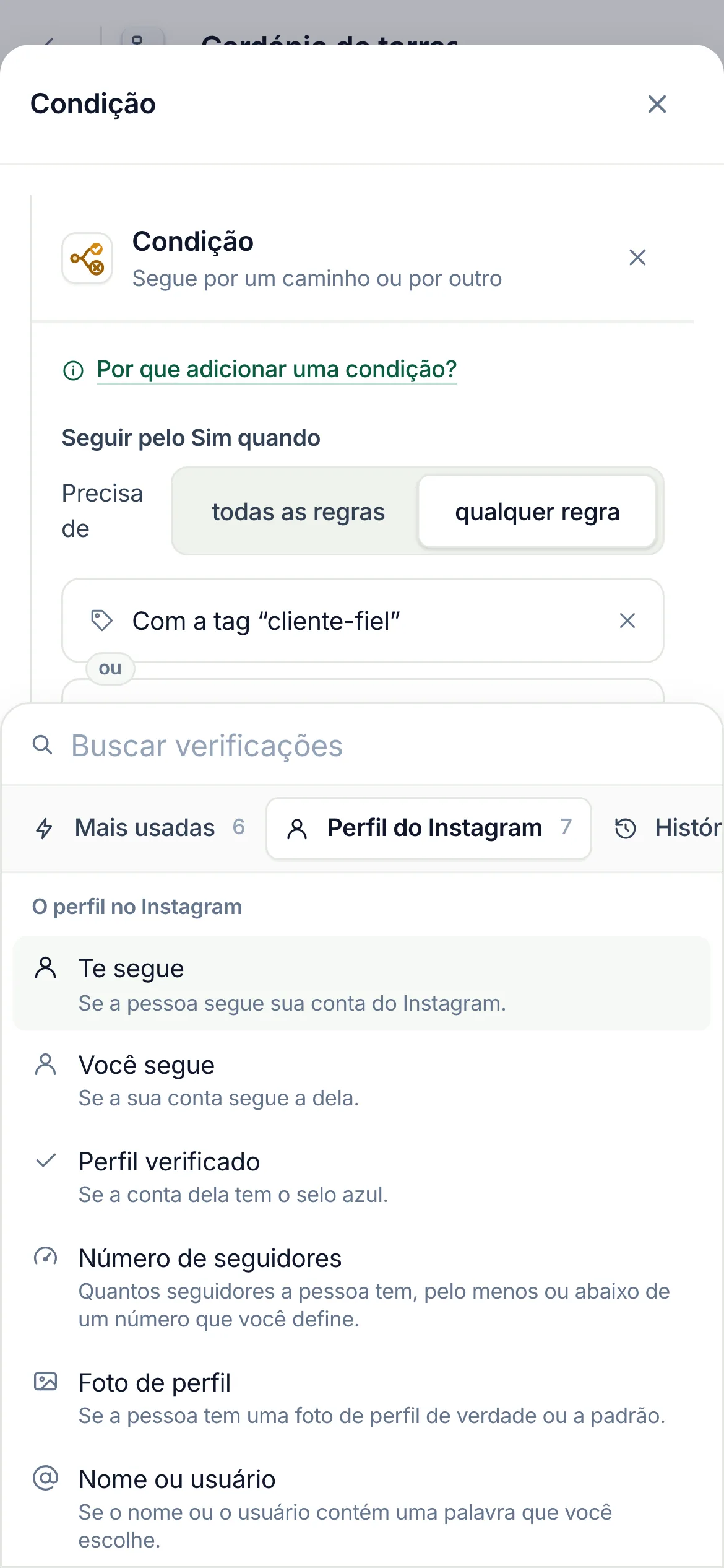 No celular: Perfil do Instagram escolhido na fileira de grupos, com as verificações logo abaixo.