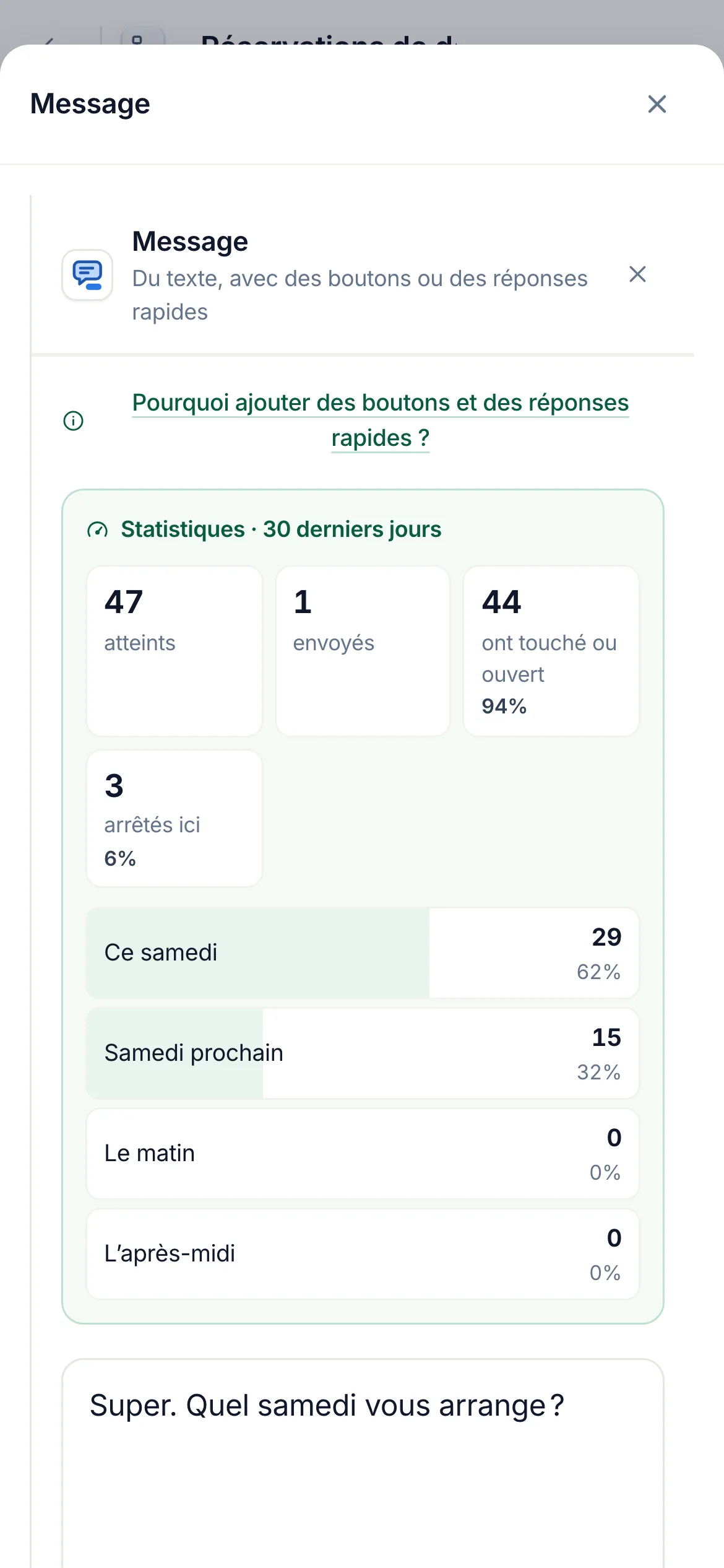 L’étape après un appui sur un téléphone&nbsp;: ses chiffres en haut du volet.