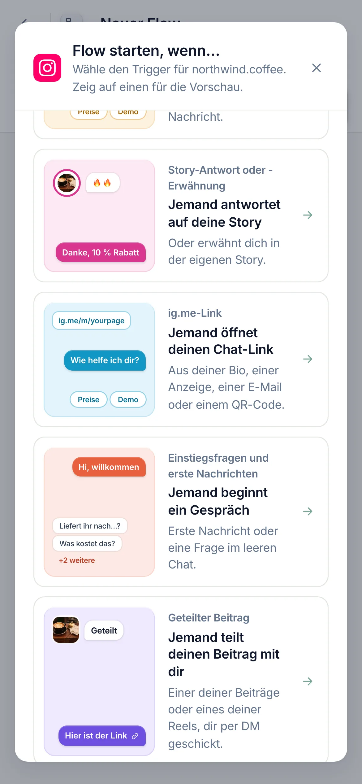 Das Ende der Trigger-Liste auf dem Handy.