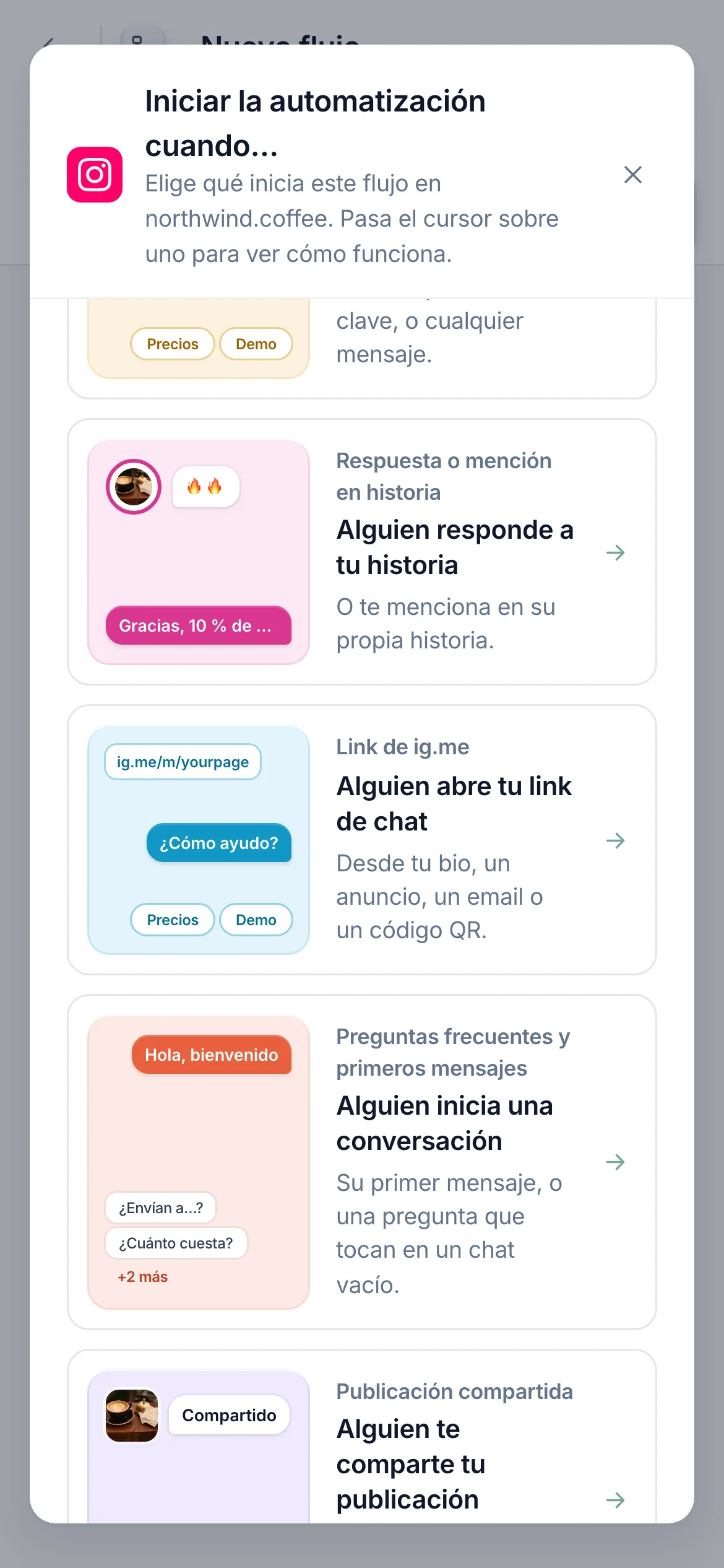 El final de la lista de inicios en un teléfono.
