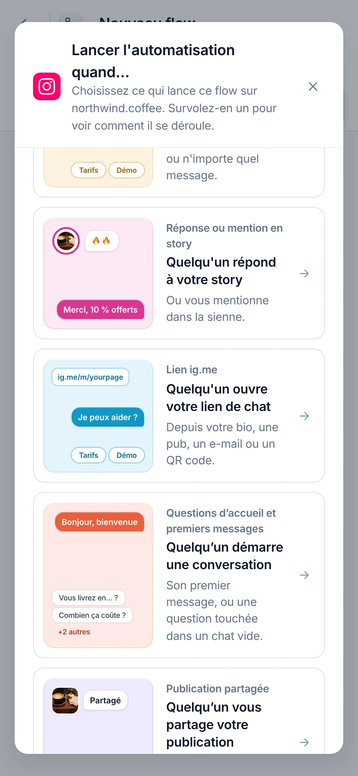 La fin de la liste des déclencheurs sur un téléphone.