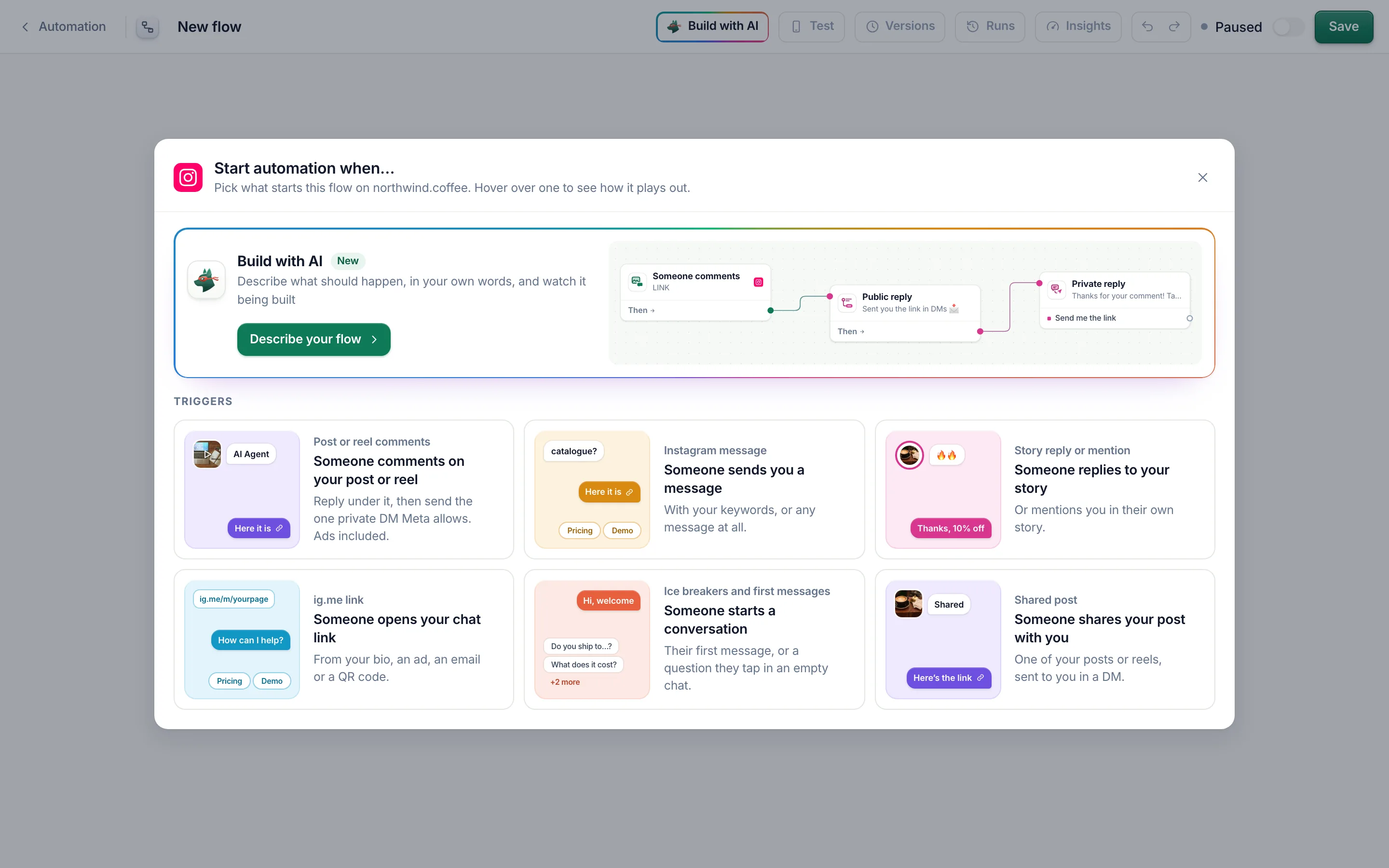 Start automation when…: every start of the page.