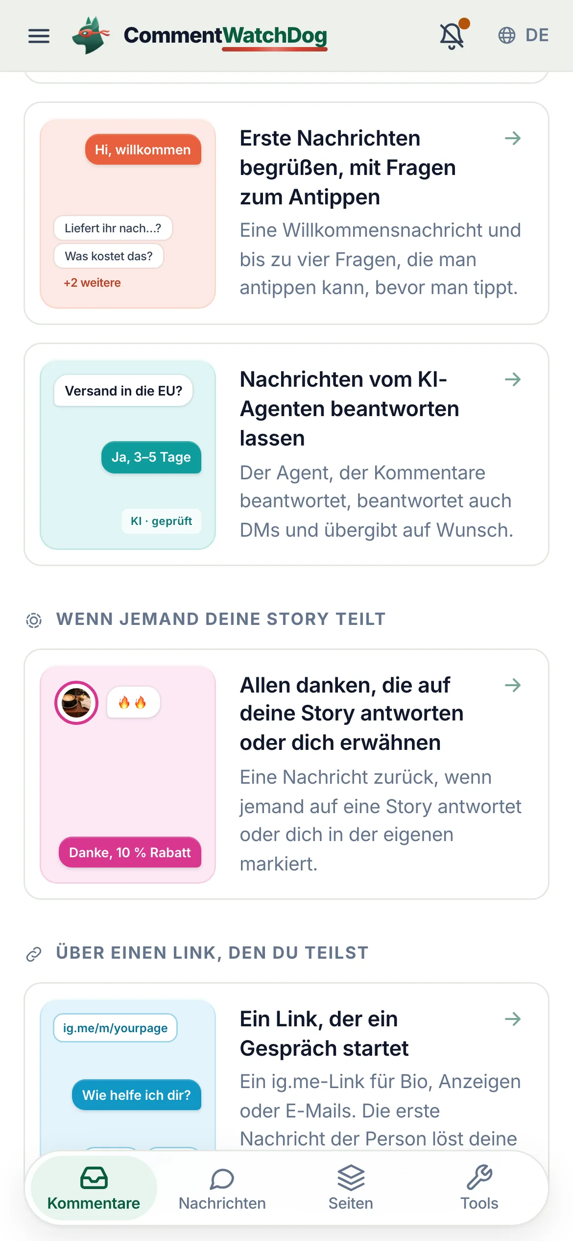 Auf dem Handy bis „Wenn dir jemand schreibt“ nach unten scrollen.