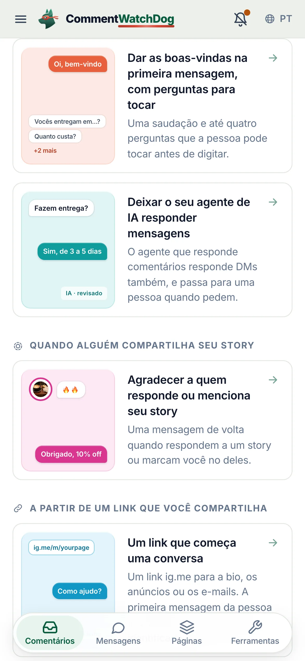 No celular, role até Quando alguém manda mensagem.