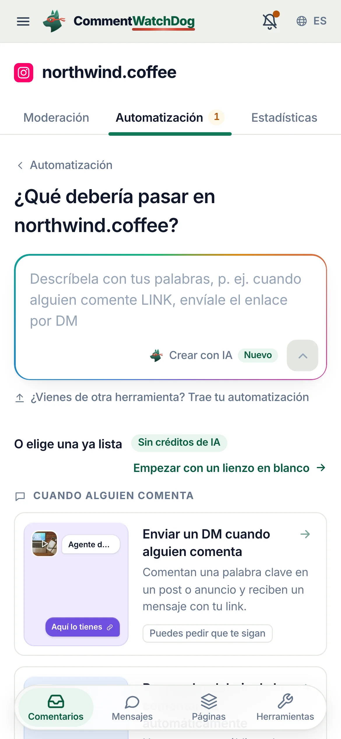 El mismo enlace en un teléfono.