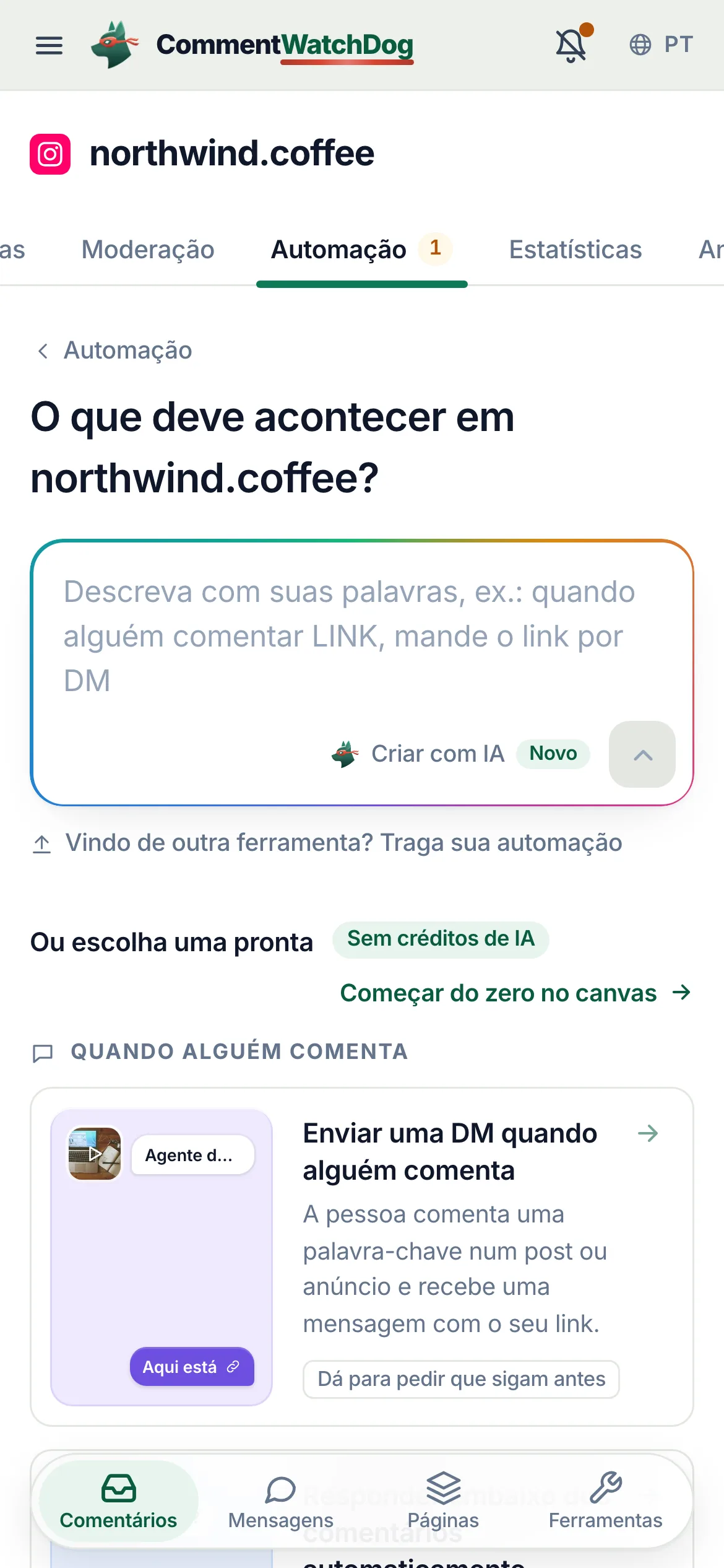 O mesmo link no celular.