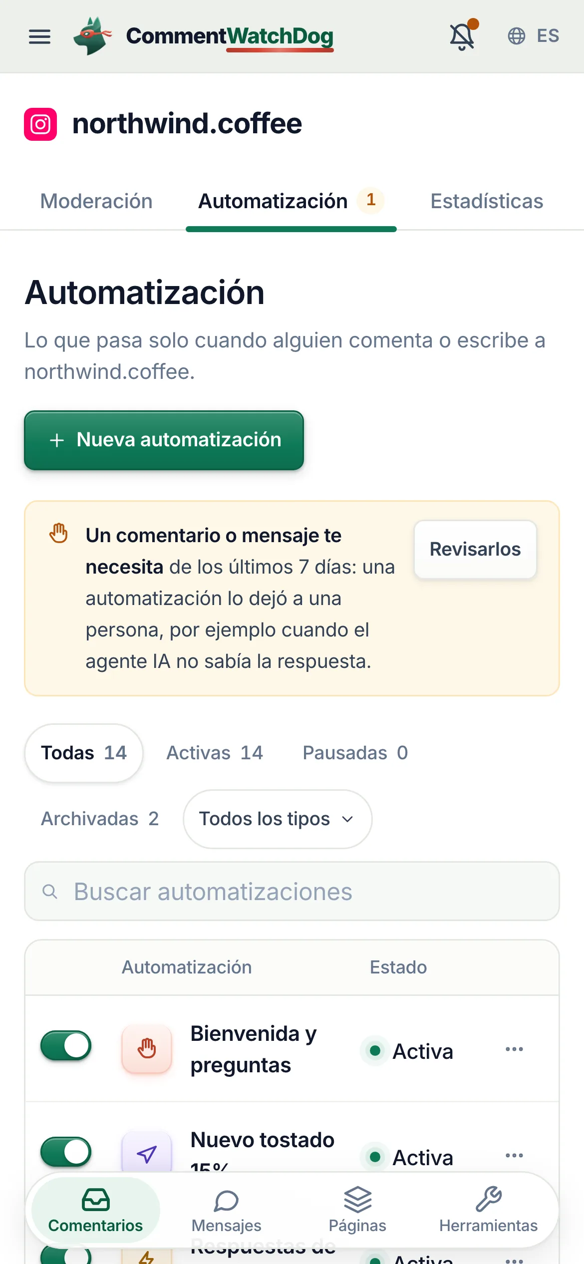 Nueva automatización en un teléfono.