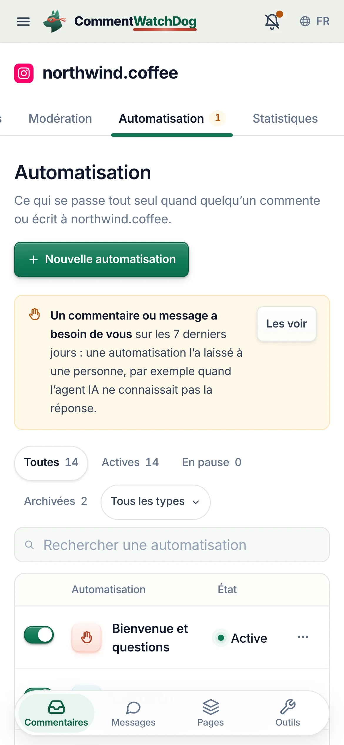 Nouvelle automatisation sur un téléphone.