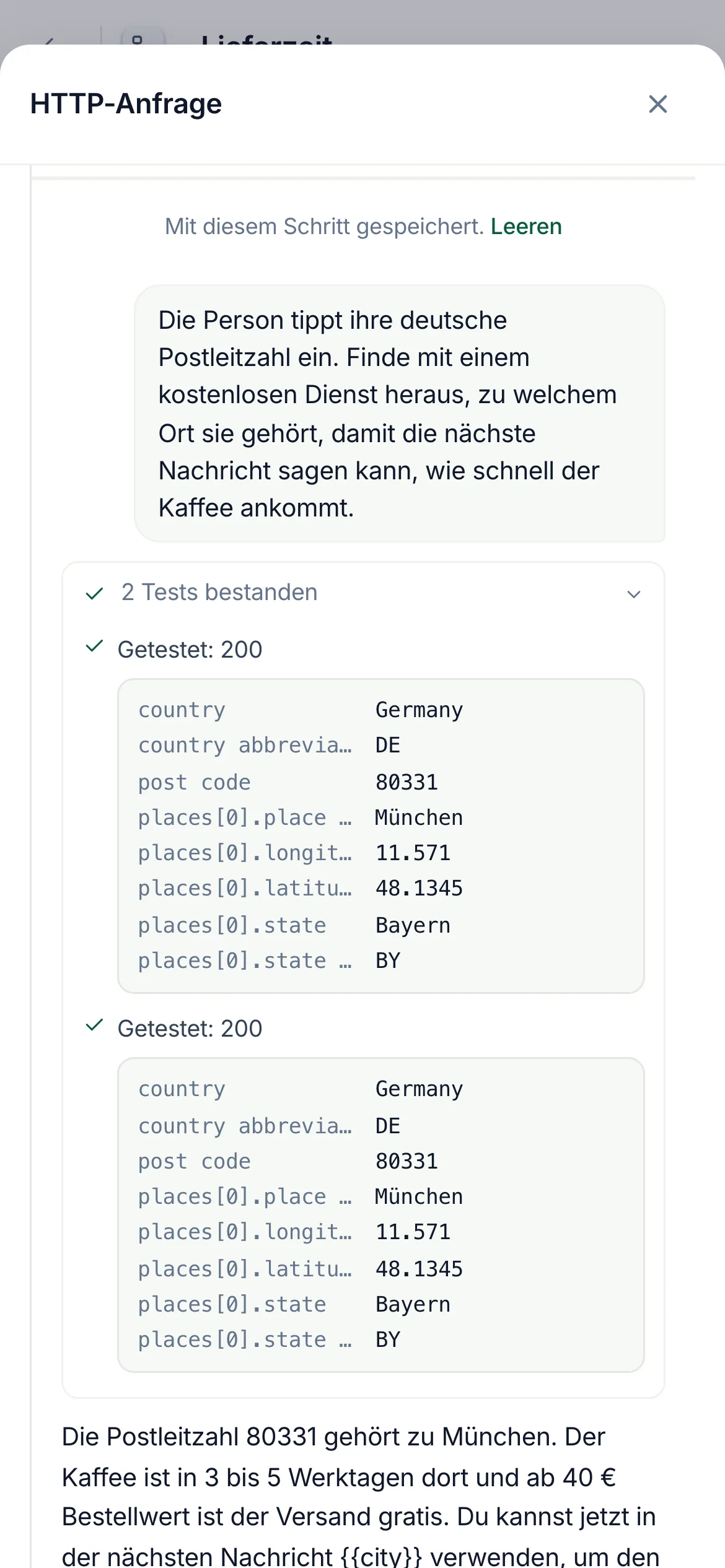 Dasselbe auf dem Handy.