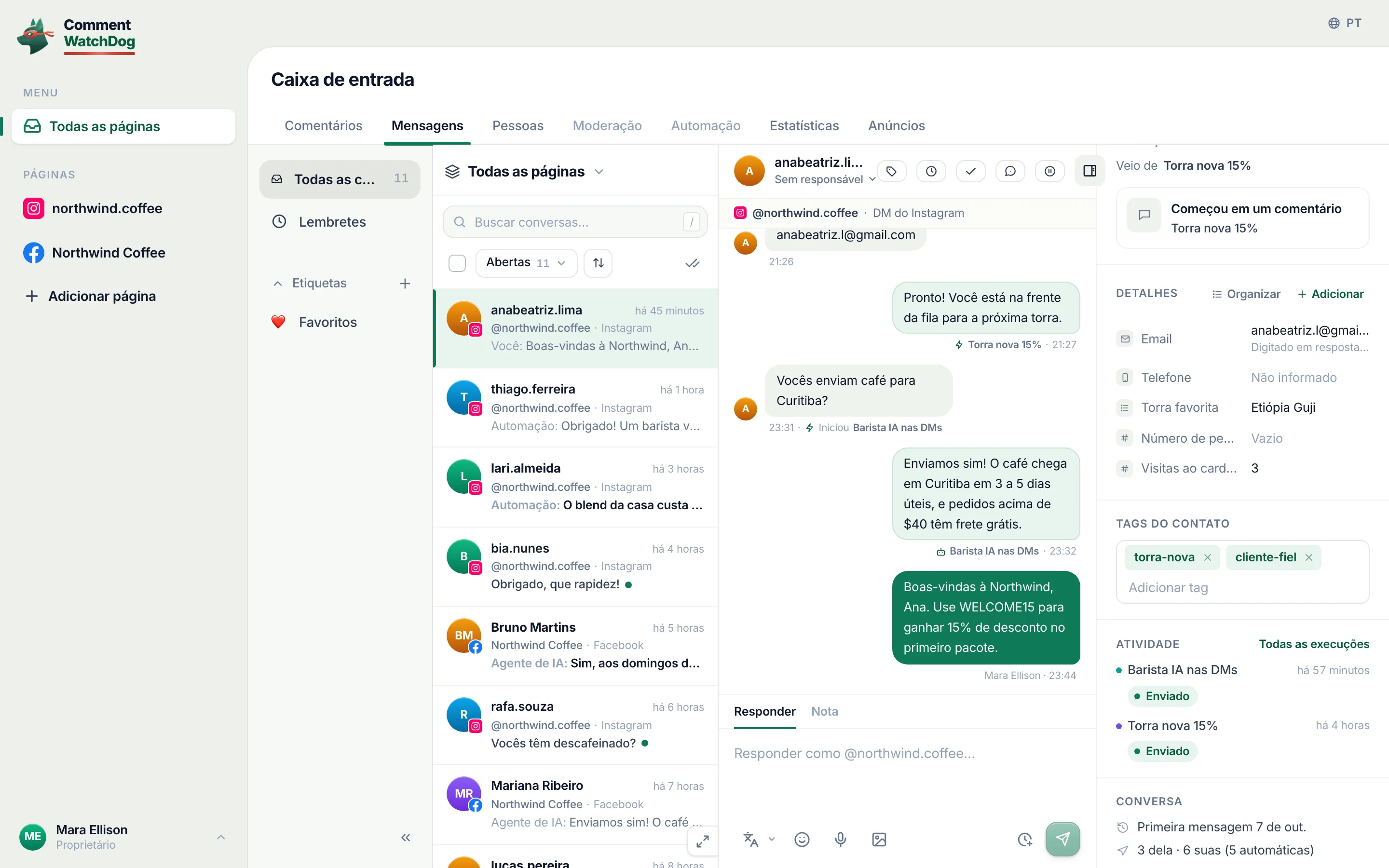 Detalhes: o que a pessoa te passou, depois os seus campos.