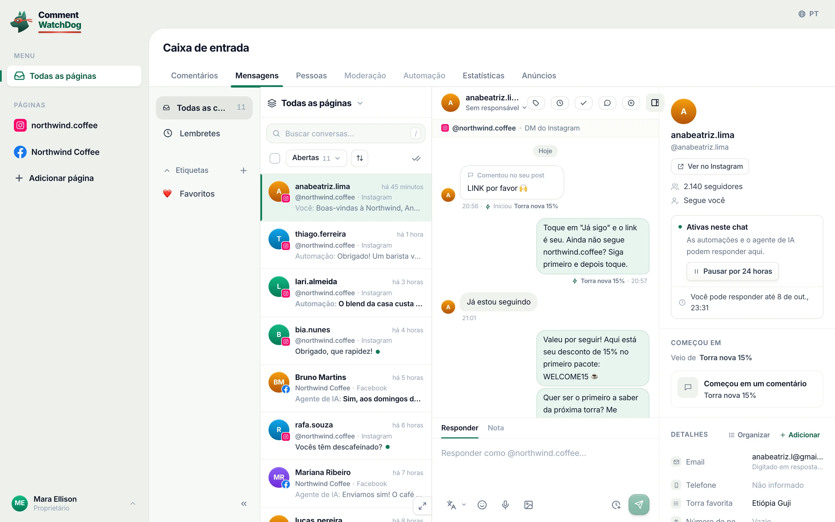 O comentário que iniciou tudo, como um evento na conversa.