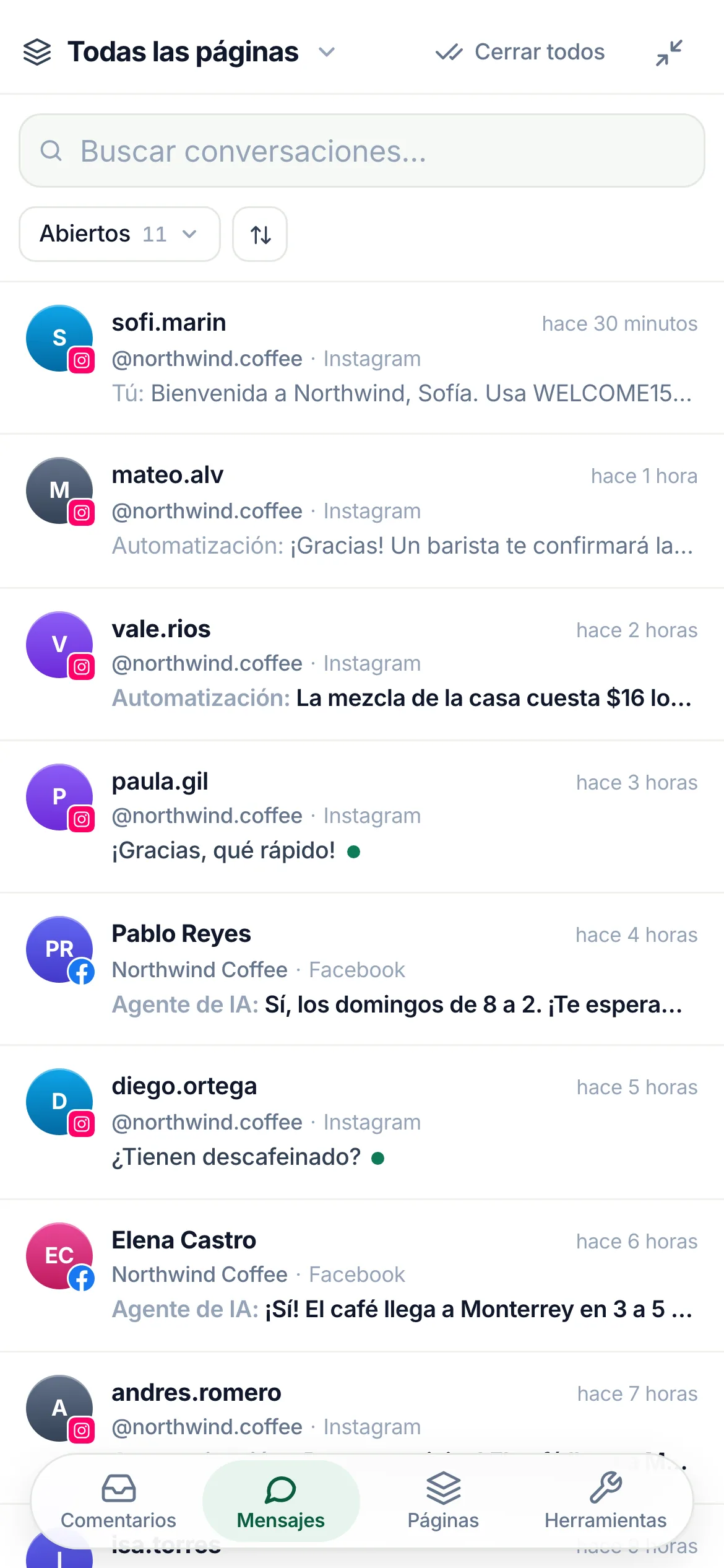 La lista unificada en un teléfono.