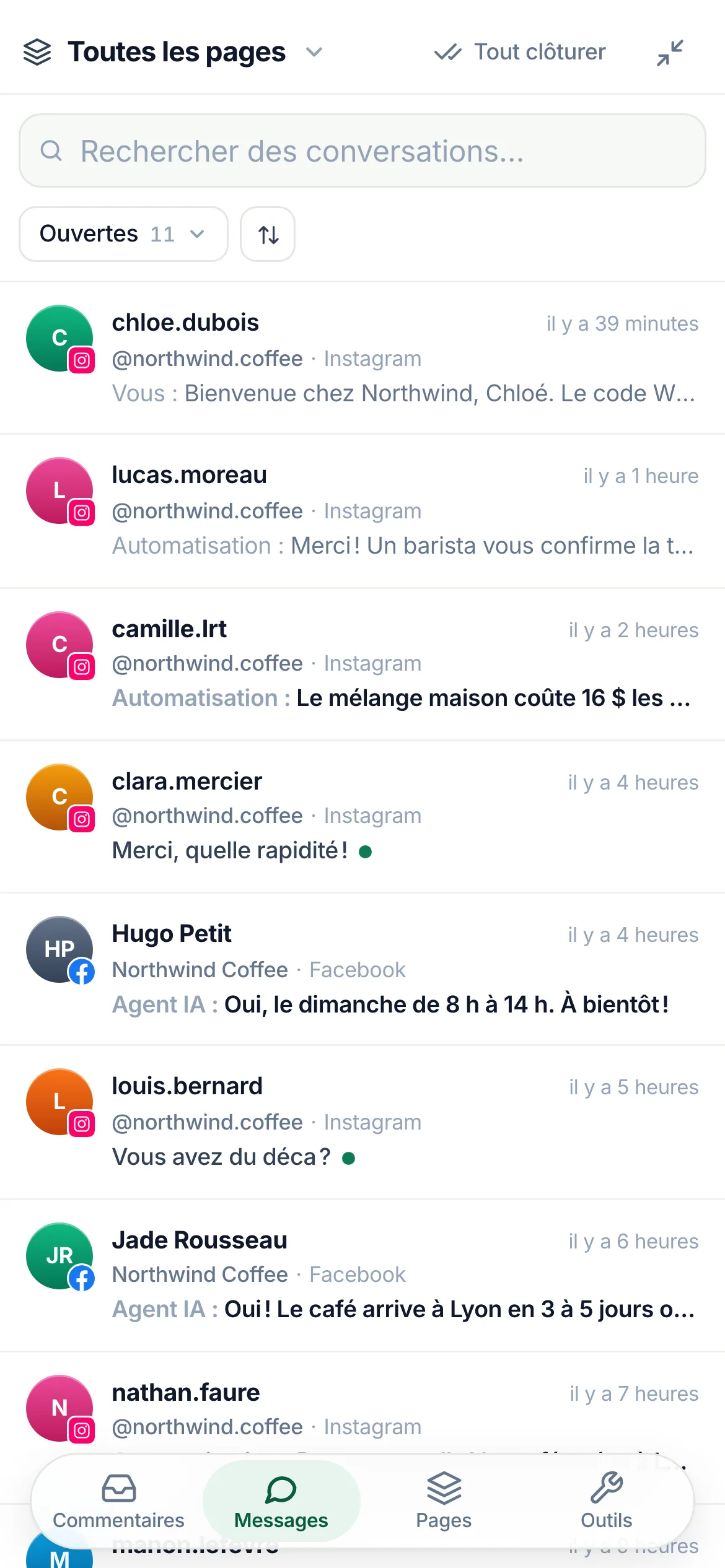La liste fusionnée sur un téléphone.