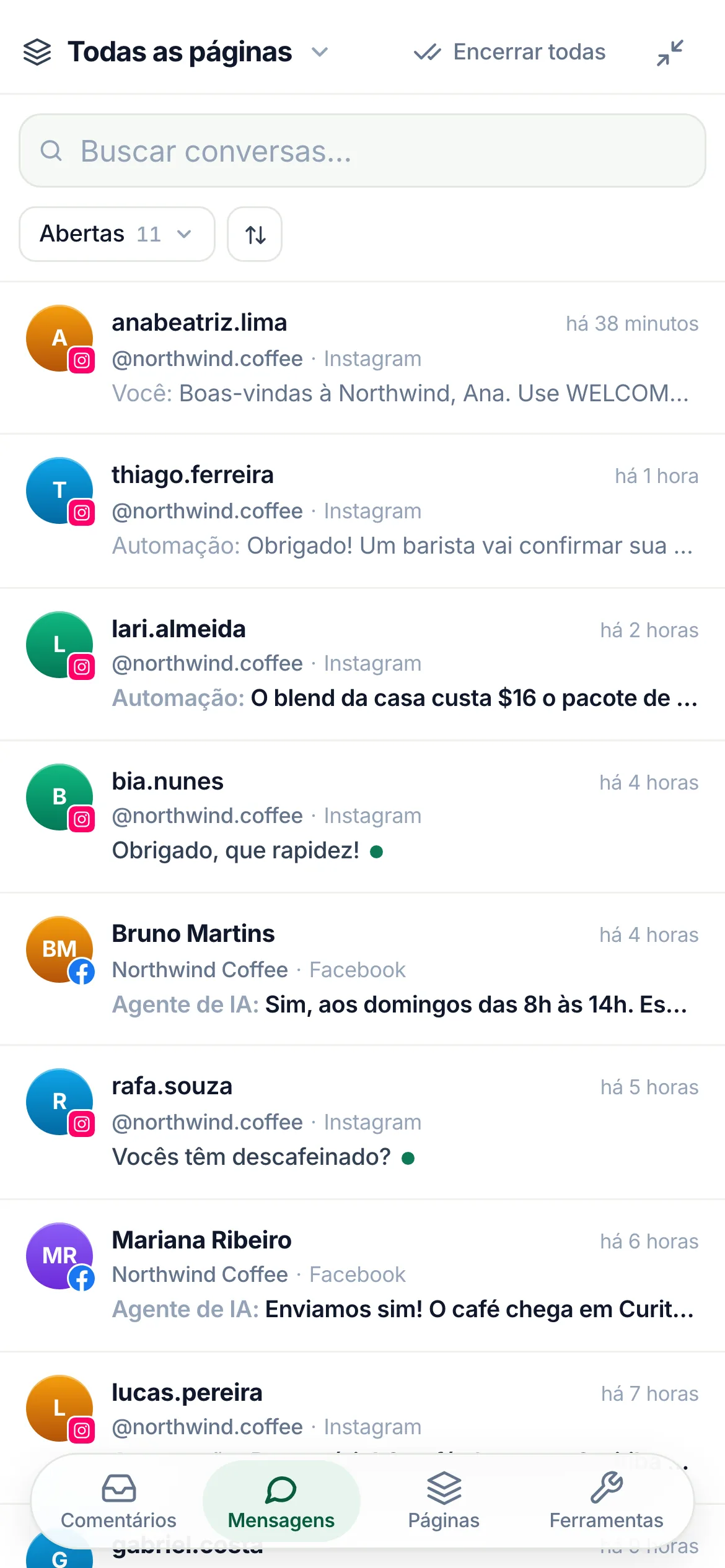 A lista unificada no celular.