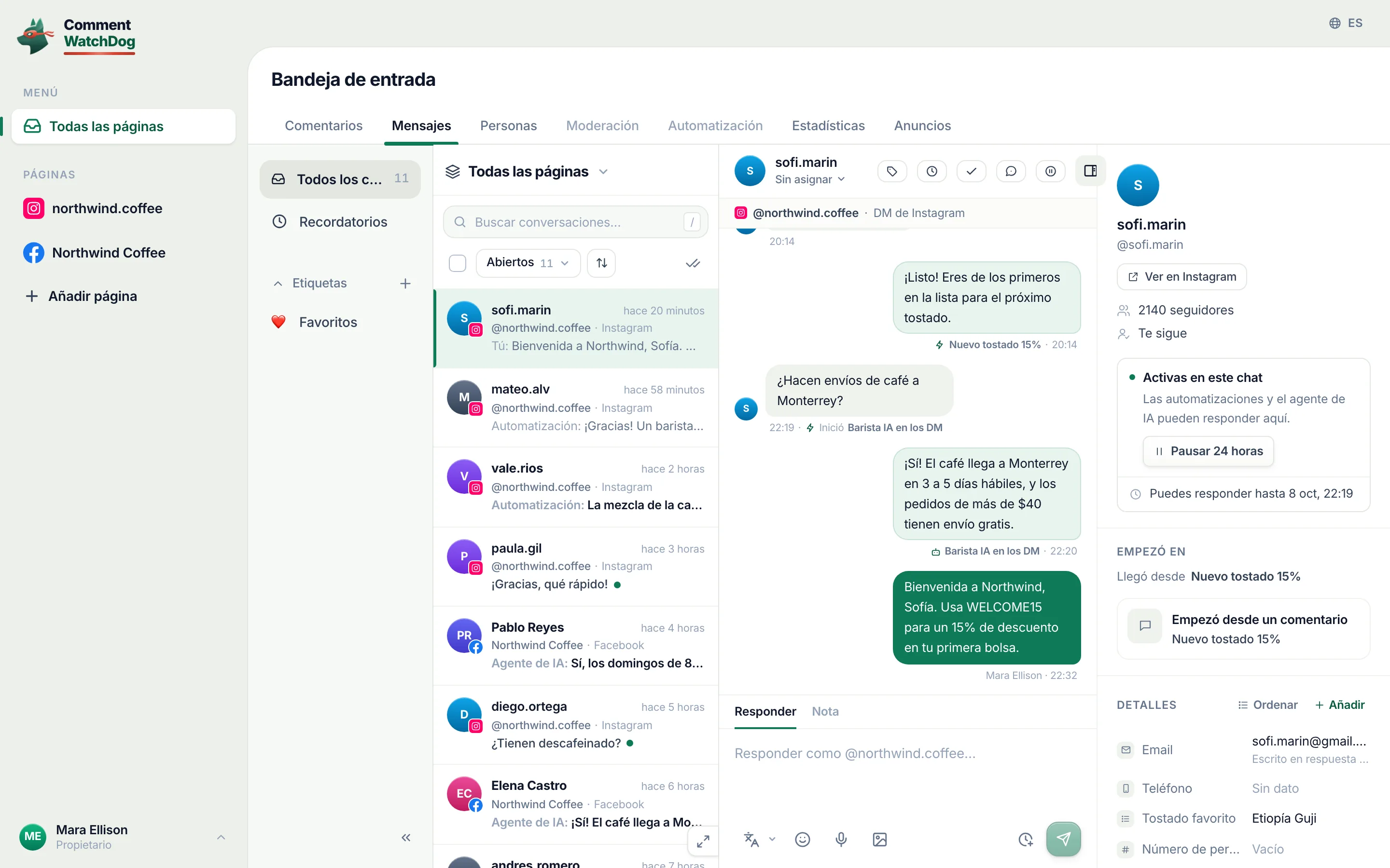 Los chats de Instagram y Messenger en una sola bandeja, con quién envió cada respuesta.