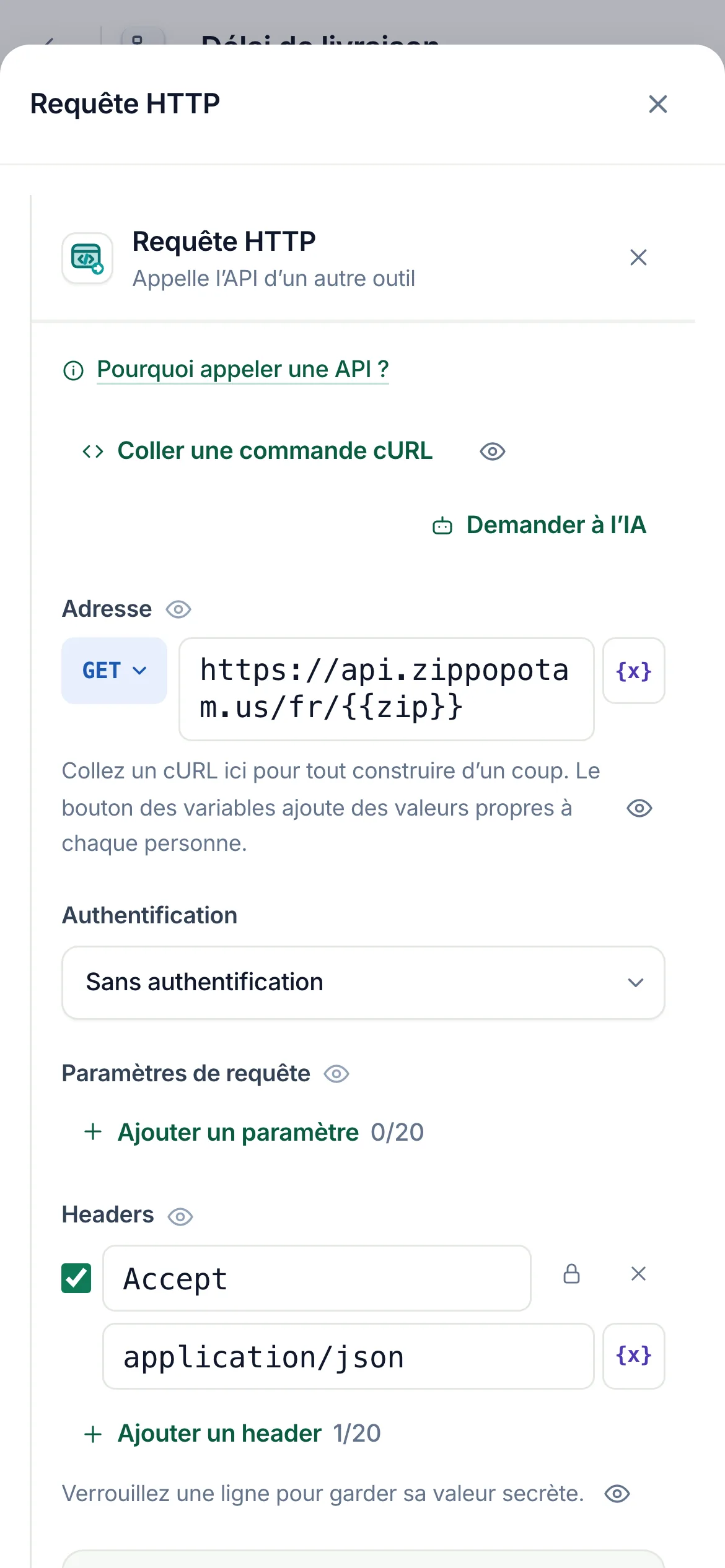 Les réglages de l’étape sur un téléphone.
