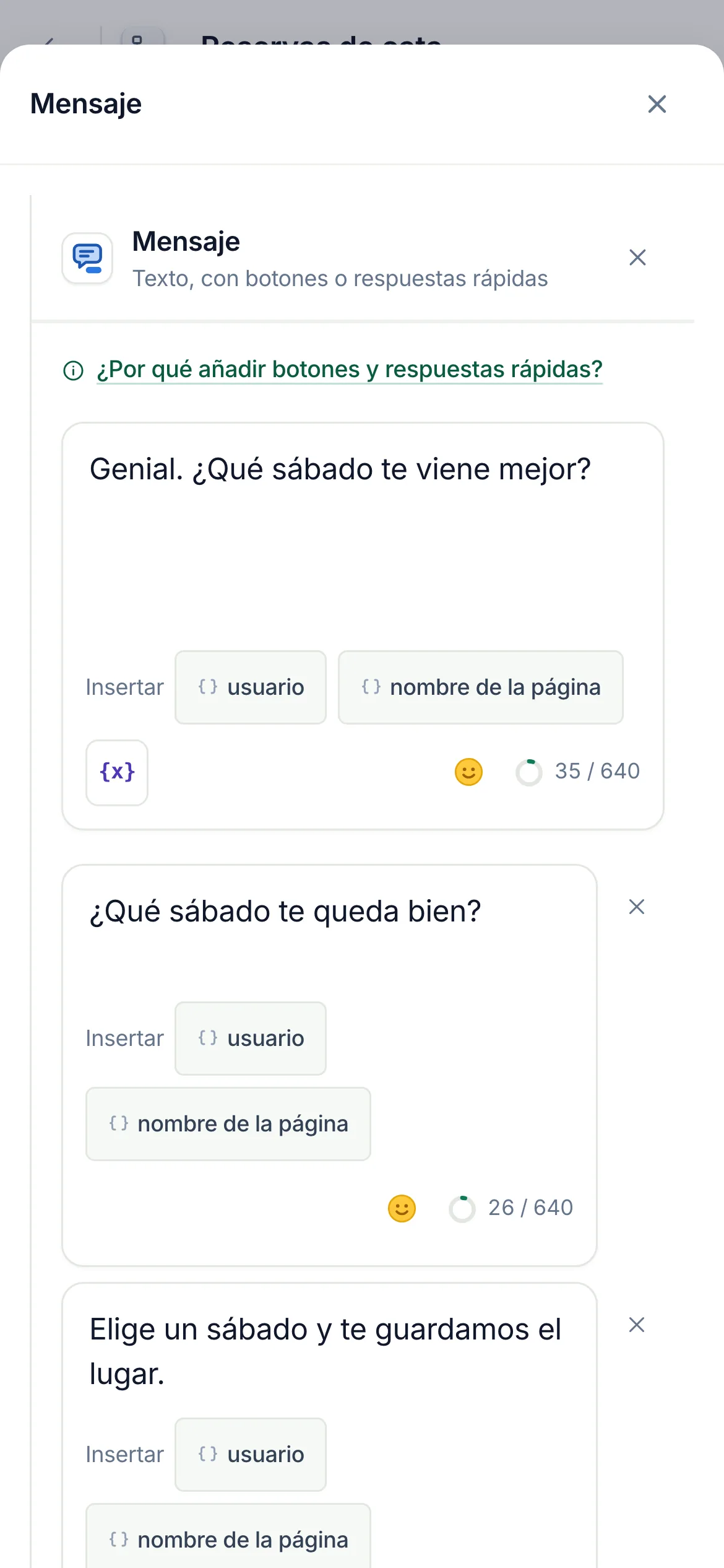 El constructor de flujos con el paso Mensaje seleccionado y sus ajustes abiertos.
