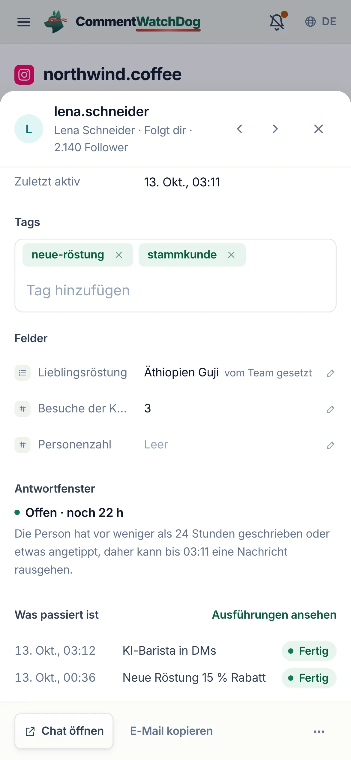 Dasselbe auf dem Handy.