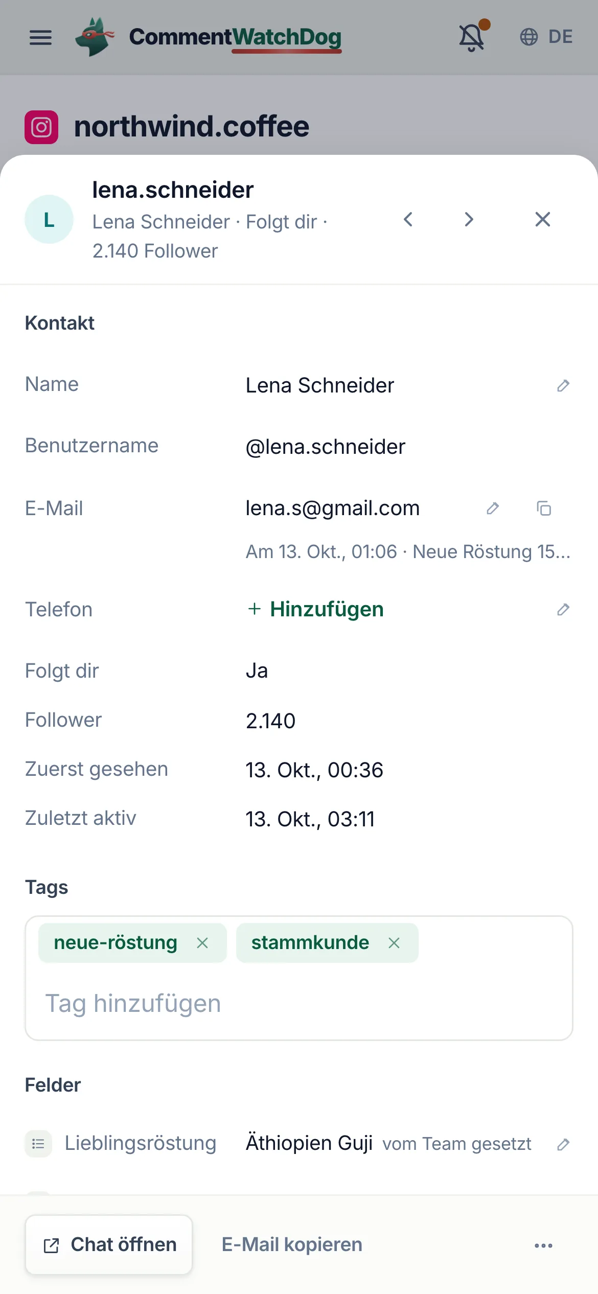 Dasselbe auf dem Handy.