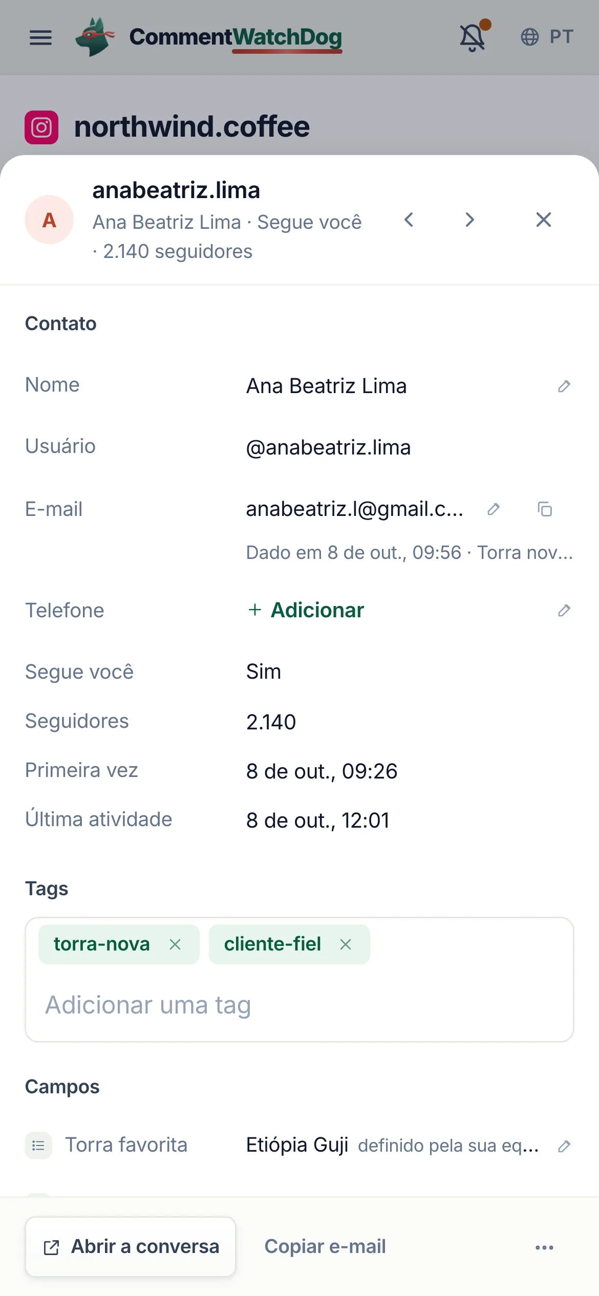 O mesmo em um celular.