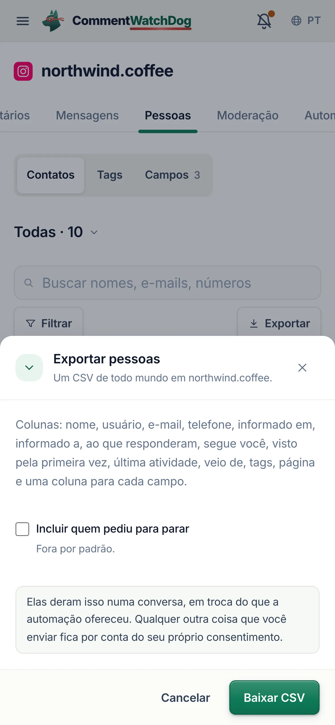 O mesmo em um celular.