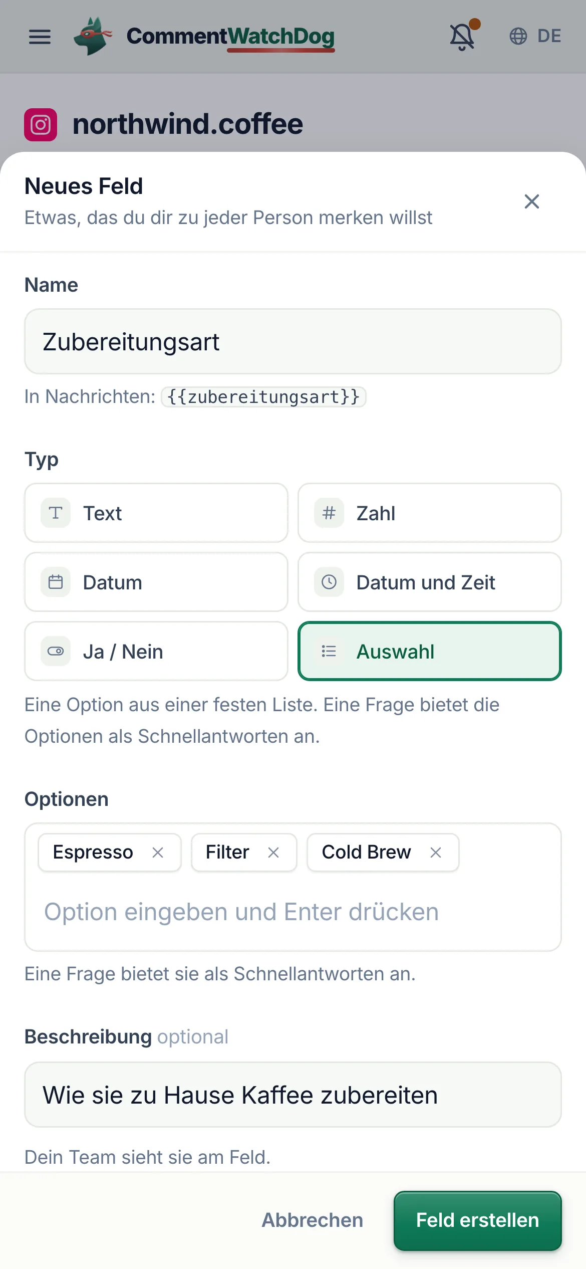 Dasselbe auf dem Handy.