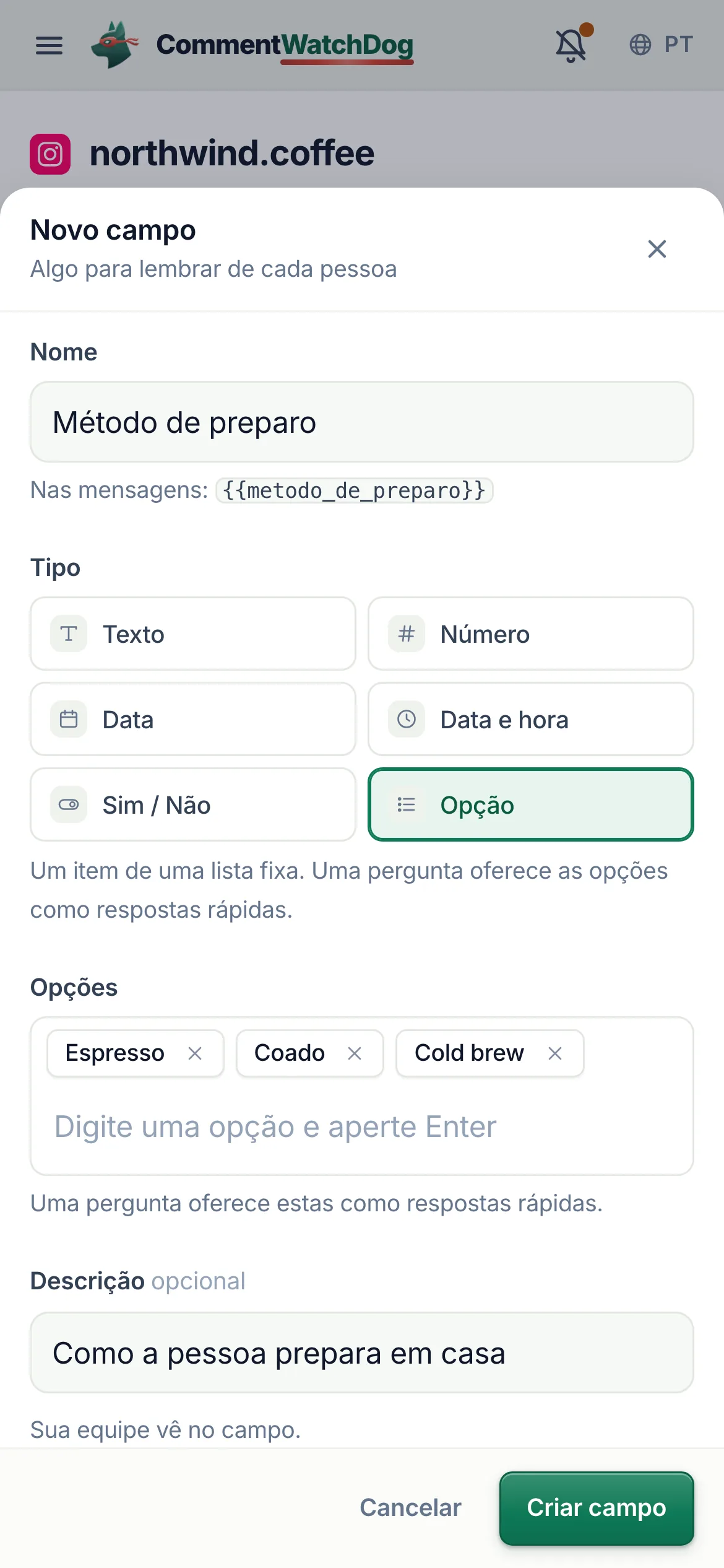 O mesmo em um celular.