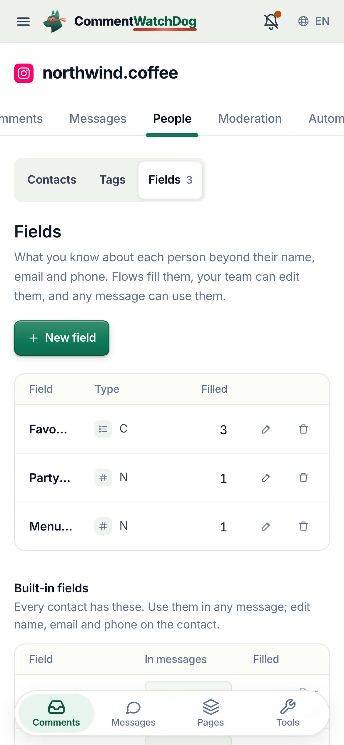 Fields on a phone.
