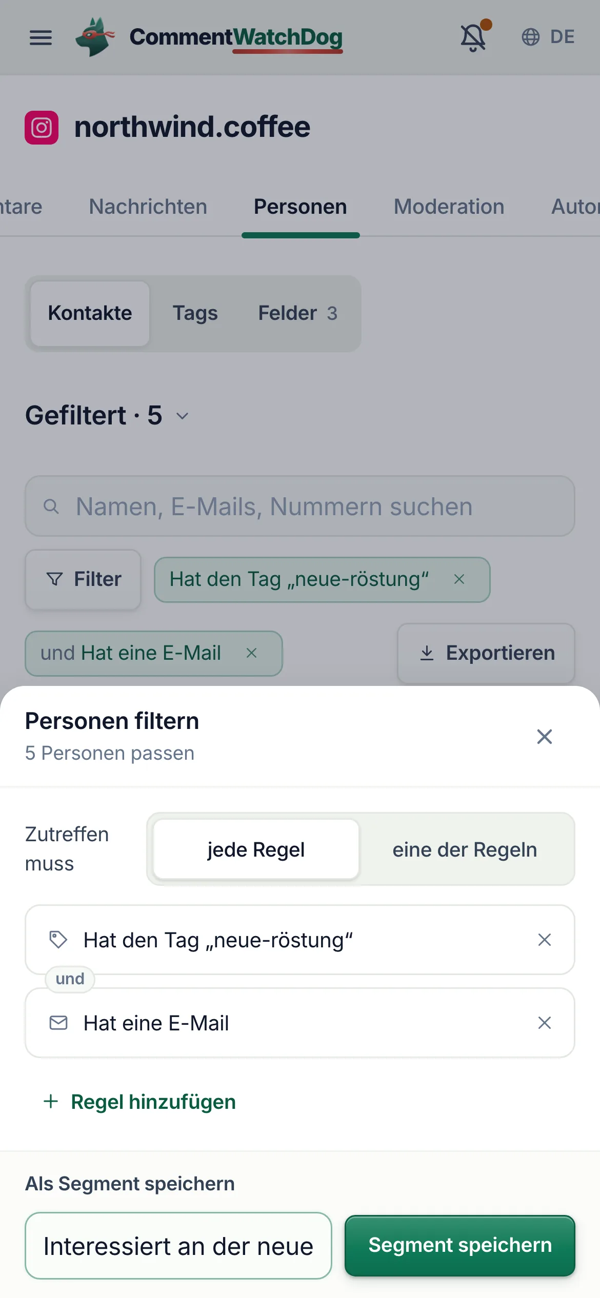 Dasselbe auf dem Handy.