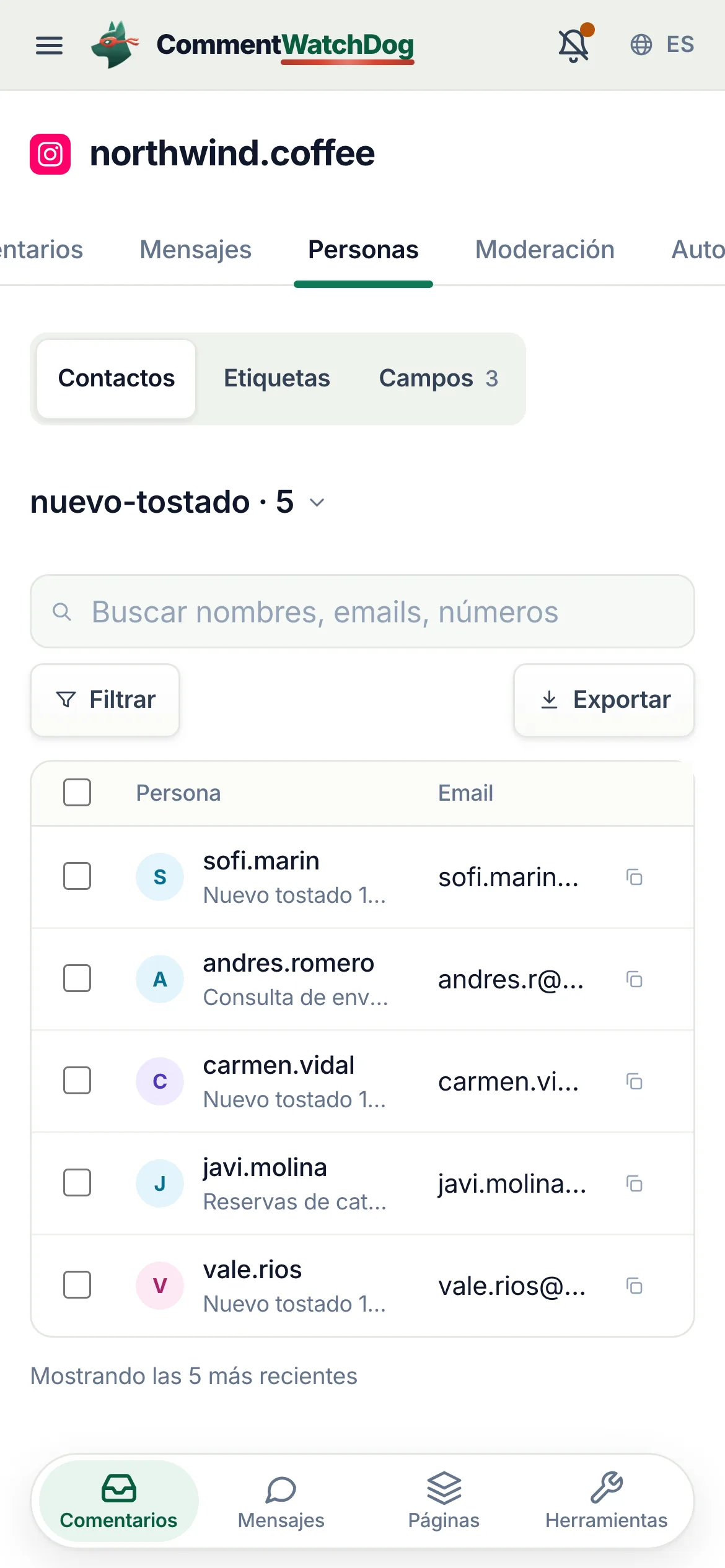 En un teléfono, el título contiene las vistas; aquí hay una etiqueta elegida.
