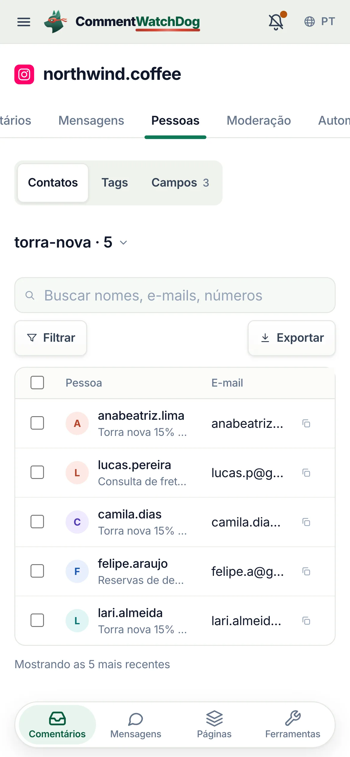 No celular, o título guarda as visões; aqui, uma tag está escolhida.
