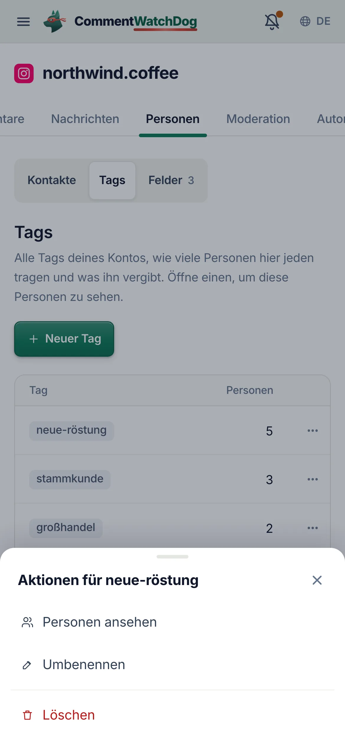 Dasselbe auf dem Handy.
