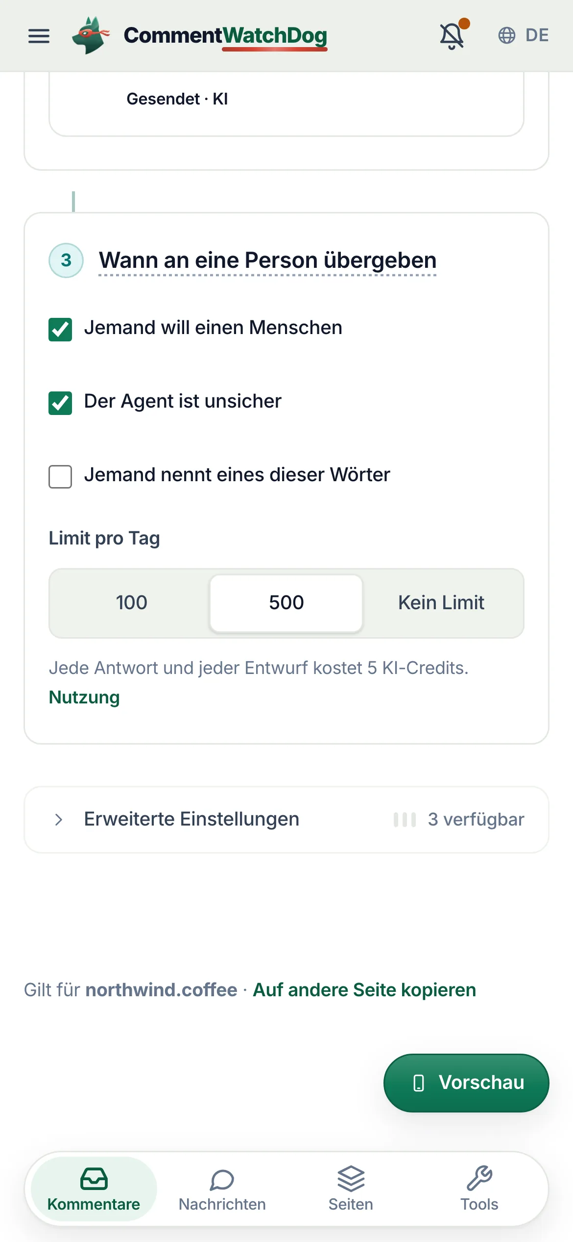 Die drei Kästchen auf dem Handy.