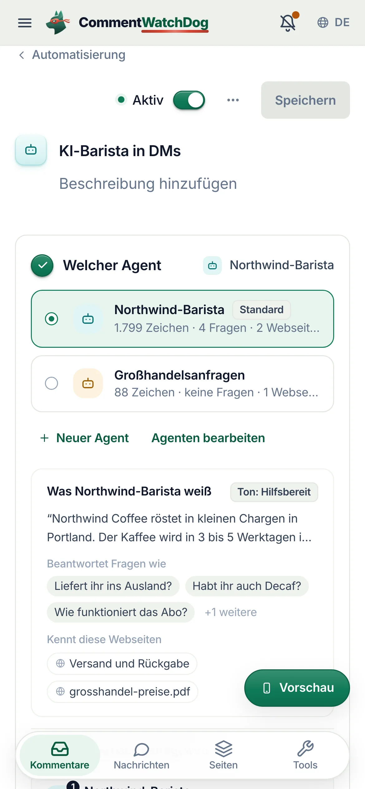 Dasselbe auf dem Handy.